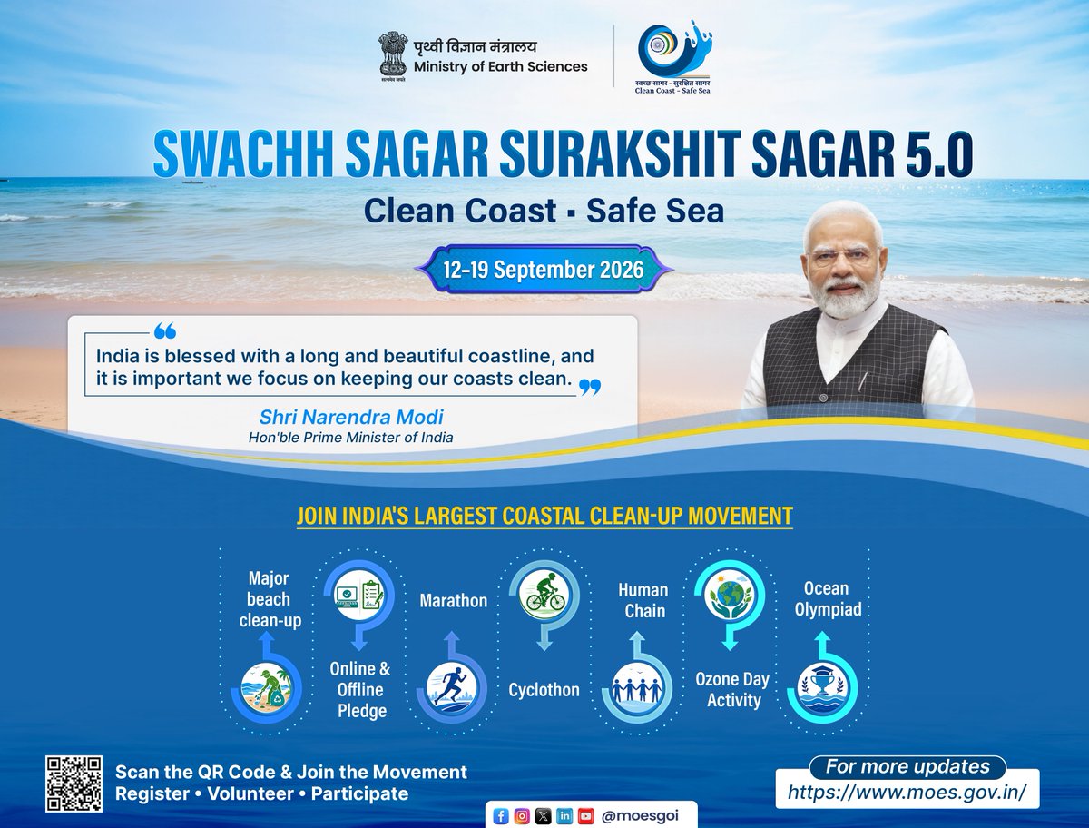 isro's tweet photo. From observing our planet from space to protecting its natural resources, every effort towards sustainability matters.

ISRO supports and join hands with Swachh Sagar, Surakshit Sagar 5.0 and the national endeavour for cleaner coasts and healthier oceans.

#SwachhSagarSurakshitSagar #SSSS5 #OceanConservation
