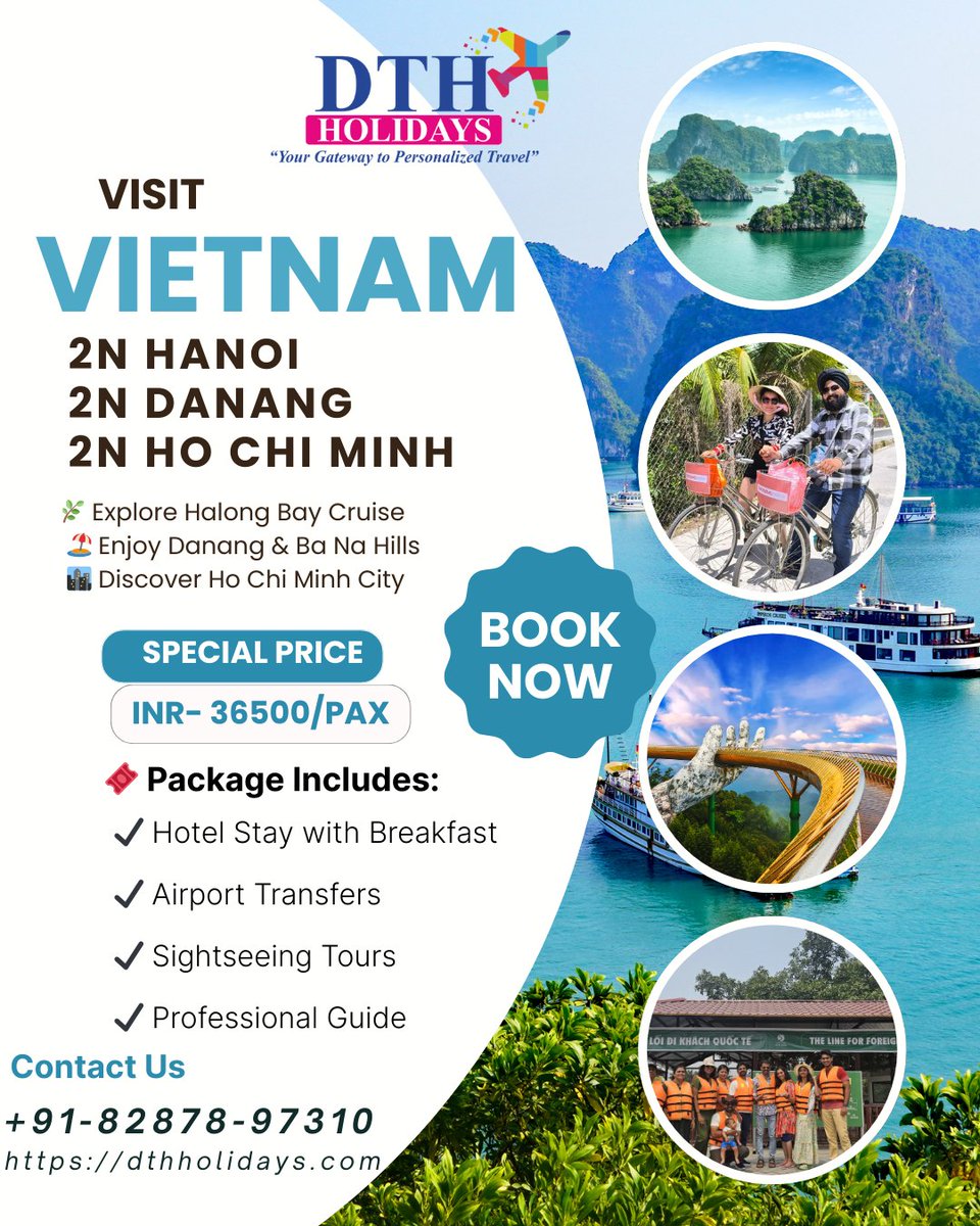 JennieCoraas's tweet photo. 🇻🇳 VIETNAM TOUR PACKAGE – 6 NIGHTS ✈️
Explore the stunning beauty of Vietnam with a perfect combination of culture, nature, and adventure. 📍 Destinations
Hanoi | Danang | Ho Chi Minh City
✨ Highlights
✔ Halong Bay Cruise
✔ Ba Na Hills Visit
✔ https://t.co/vOLSUQGLU1