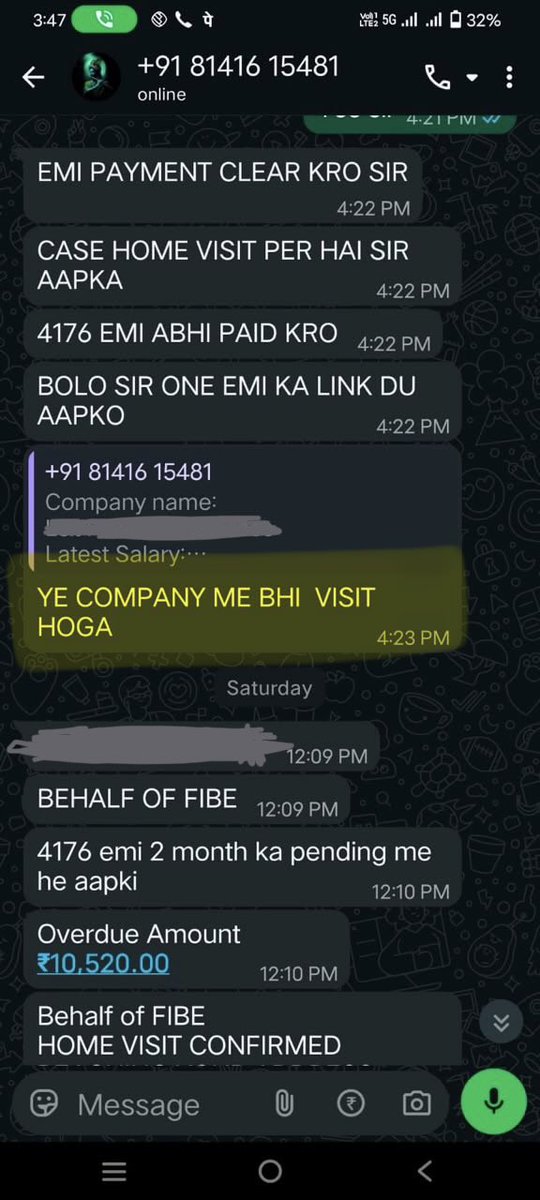 DignityFirstX's tweet photo. @FibeIndia Your recovery agent is threatening to visit my workplace/company regarding loan recovery. I find this conduct inappropriate and distressing and against RBI guidelines. Please intervene and take immediate action. @RBI https://t.co/RwWLIb64bA
