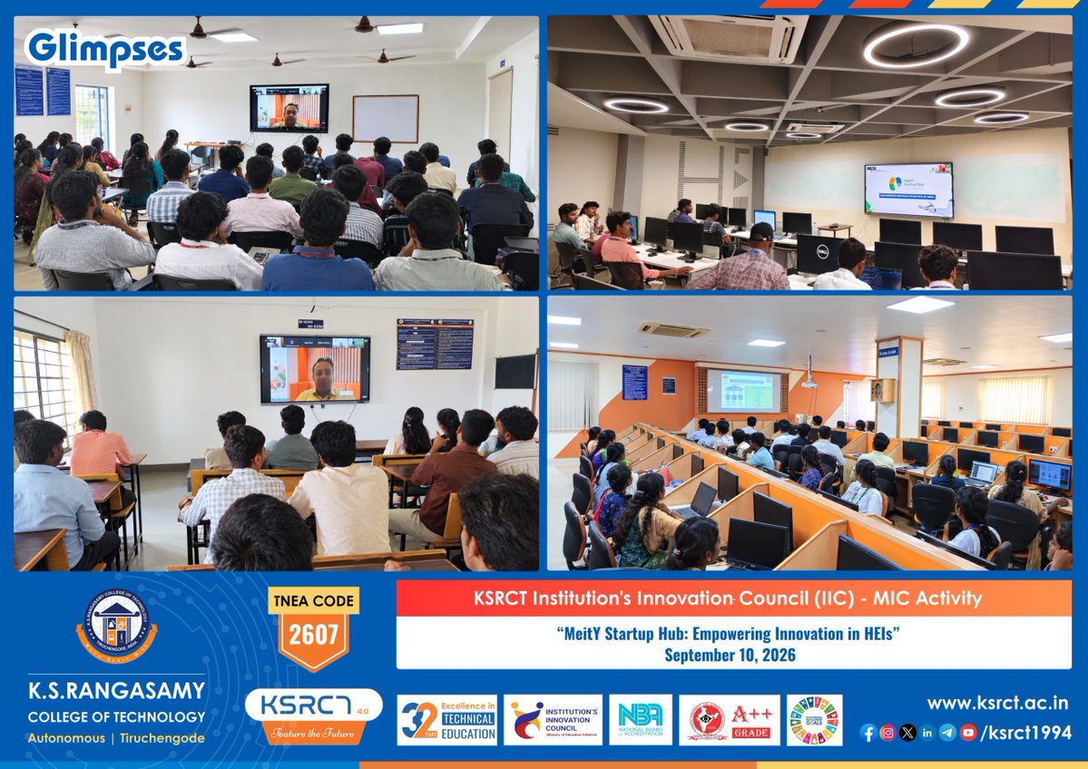iicksrct1994's tweet photo. K.S. Rangasamy College of Technology (KSRCT) actively participated in the MIC-driven session on “MeitY Startup Hub: Empowering Innovation in HEIs”
#KSRCT #KSRCTIIC #IICKSRCT #MIC #AICTE #MeitYStartupHub #Innovation #Entrepreneurship #Startups #HEIs #StartupEcosystem https://t.co/ILuLQoOcaW