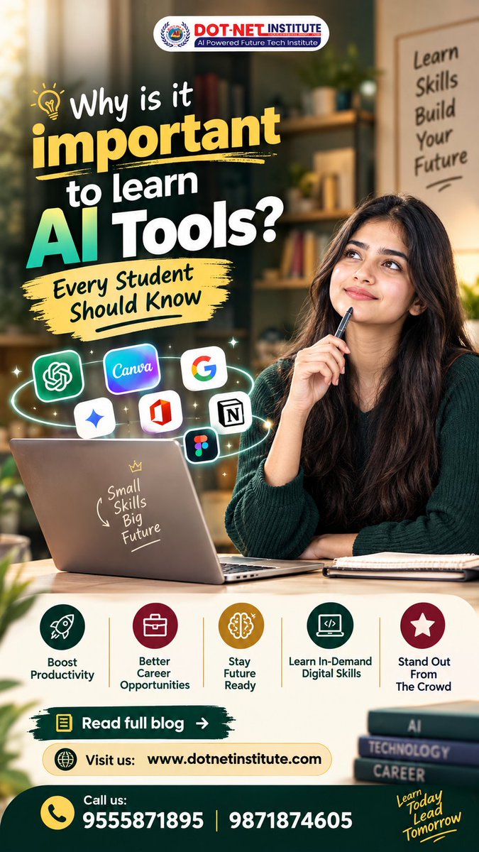 dotnetinstitute's tweet photo. Why is it important to learn AI Tools? 🤔💻✨
Every Student Should Know! 🎓
👉🏽Read full blog: https://t.co/FRZJvALoPn
📞 Call Us: 9555871895 | 9871876405
🎓 DOT-NET INSTITUTE 🎓
AI-Powered Future Tech Institute
#DOTNETInstitute
#EveryStudentShouldKnow
#AITools https://t.co/tFvqSlMB1v