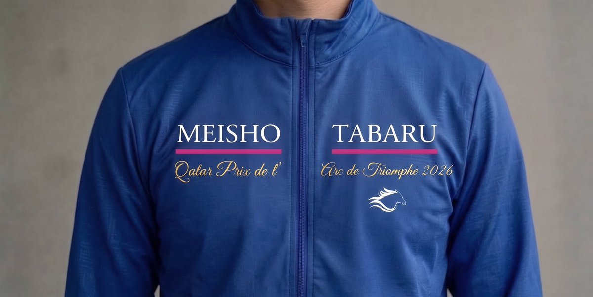 Tatsuking2203's tweet photo. メイショウタバル 凱旋門賞2026 石橋厩舎公式Riders  Jacket フランス🇫🇷遠征用version...

速乾性を重視したライダー（騎手仕様）の
石橋厩舎専用ジャケットになります。

TKDESIGNローンチ記念！第2弾！

メイショウタバルファンの皆様で、🇫🇷遠征よりこの特製ジャケットをひっそりと男女1名様にプレゼント致します。

ご希望のかたは、、、⬇️

①@Tatsuking2203  をフォローの上
②お好みのサイズ（S／M／ L／XL ／XXL）と、メッセージを書いて、、
③引用リツイート（リポスト）ください。

https://t.co/27TYLW01iC
TKDESIGN.official

メイショウタバル凱旋門賞記念として、色（カラー）は変わりますが、数量は限定での予約販売となります。　

#メイショウタバル #石橋守厩舎 #武豊騎手
#凱旋門賞2026 #競馬 #凱旋門賞 
#ローンチ記念 #TKDESIGN  #騎手