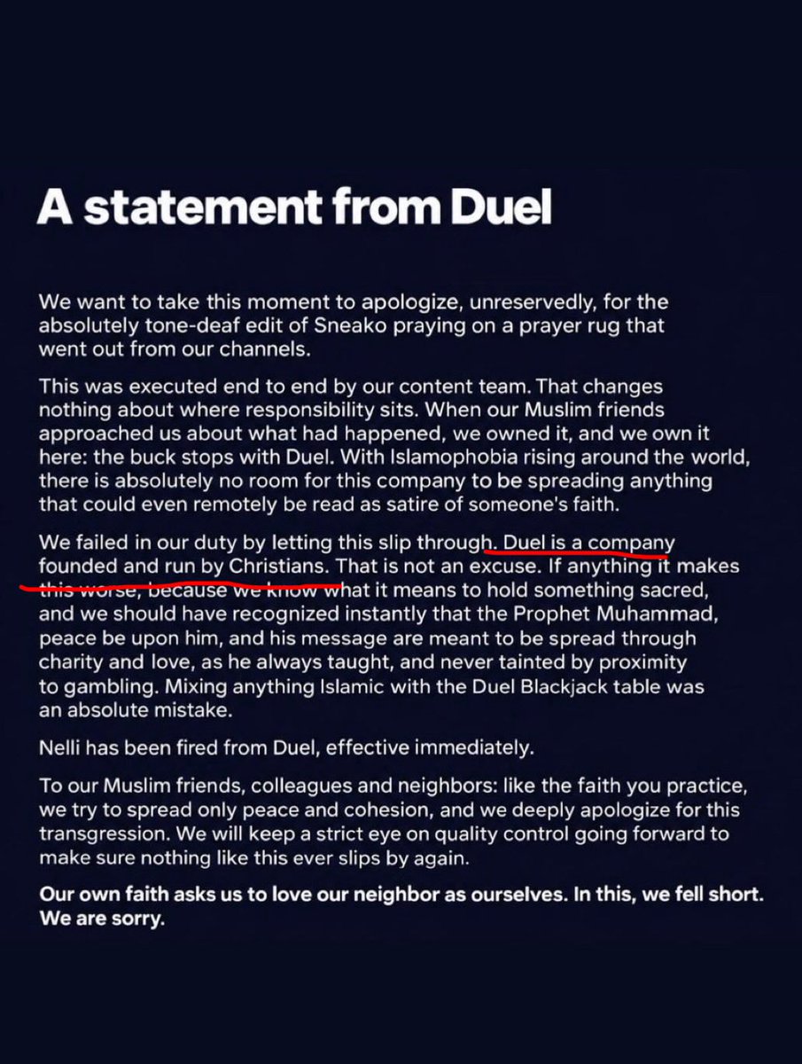 sneako's tweet photo. “Duel is a company founded and run by Christians.”

Yet no Christians condemned them. No wonder Islam is the fastest growing religion. https://t.co/B9zDAJ0Bd9