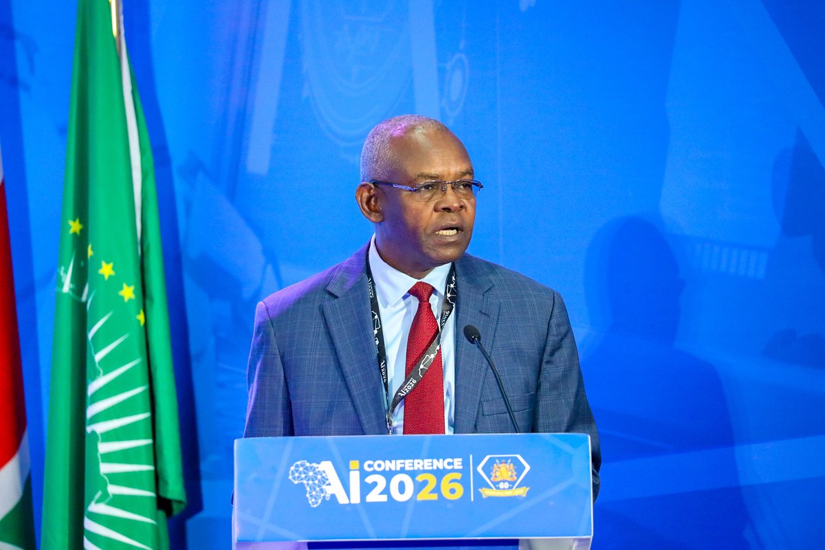 CBKKenya's tweet photo. Dr. Kamau Thugge, Governor, Central Bank of Kenya, giving his opening remarks at the AI Conference today. #CBKat60 https://t.co/OD8Djv5Zkd