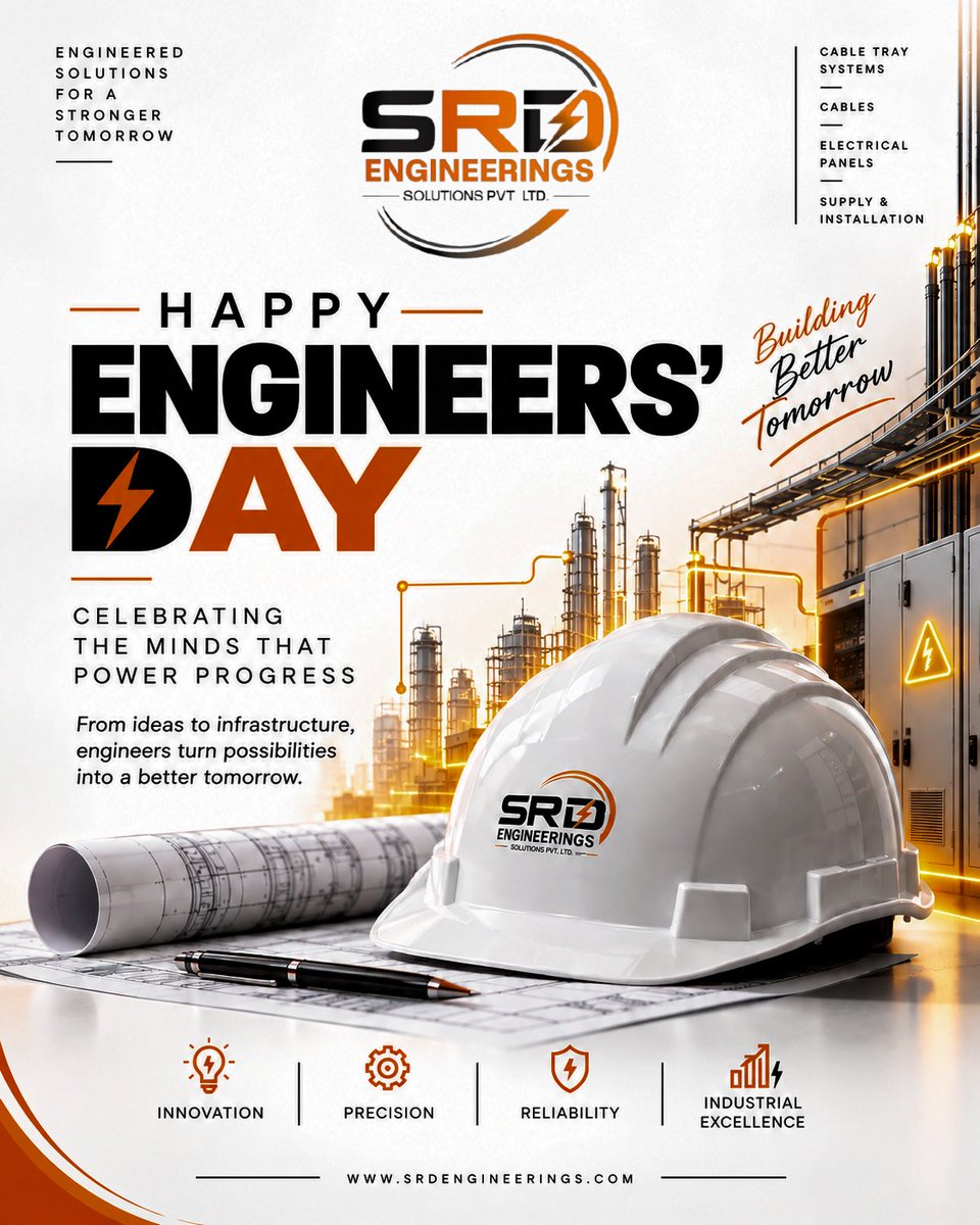 srdengineerings's tweet photo. Engineers’ Day was yesterday, but engineering a better tomorrow continues every day. ⚙️🧡

At SRD Engineerings, we deliver reliable industrial electrical solutions with precision and expertise.

#ElectricalEngineering #IndustrialSolutions #SRDEngineerings https://t.co/84szOVZEAy