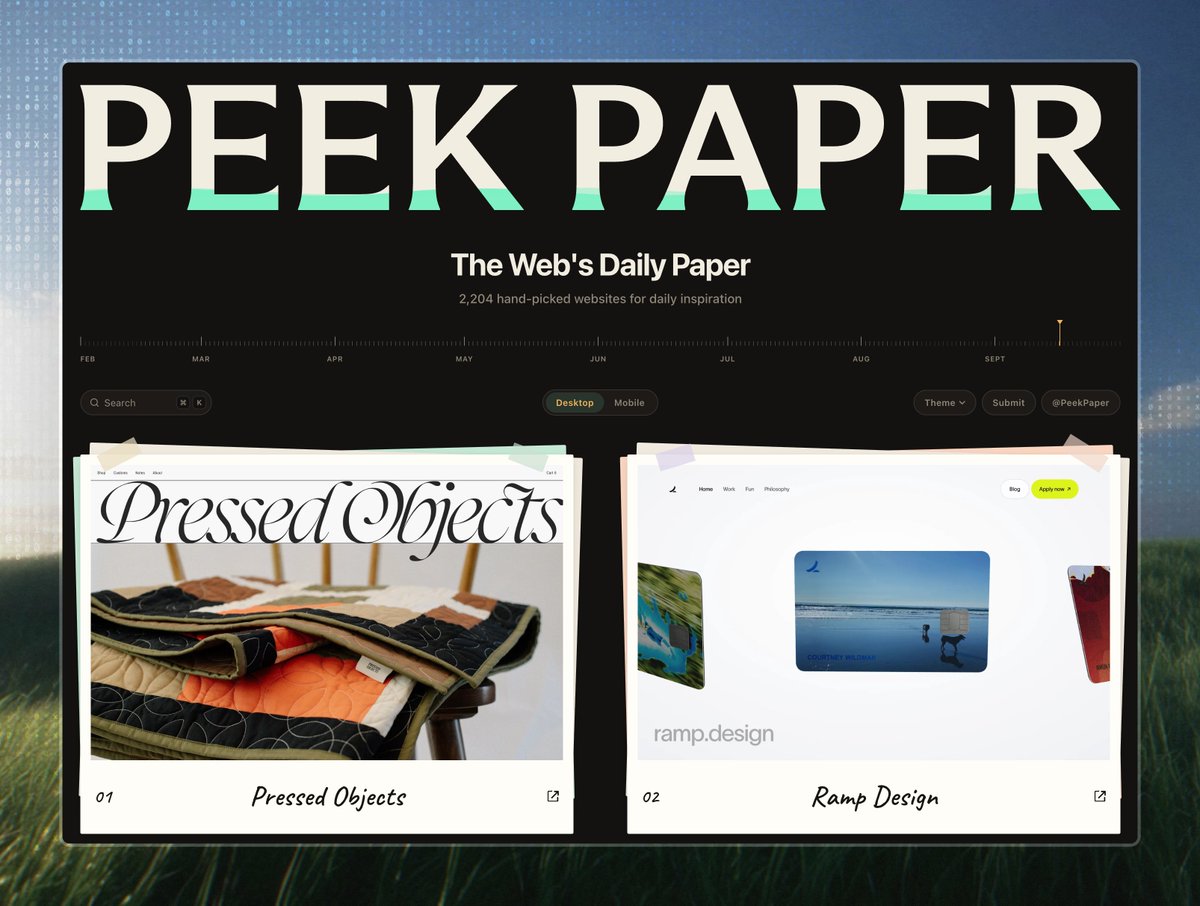 peekpaper's tweet photo. ✅ PEEK No. 186  
🚀 2,204 amazing websites  
👉 https://t.co/Qv7GLeKjAK 

Follow for fresh daily inspiration. https://t.co/jyED5GqUHP