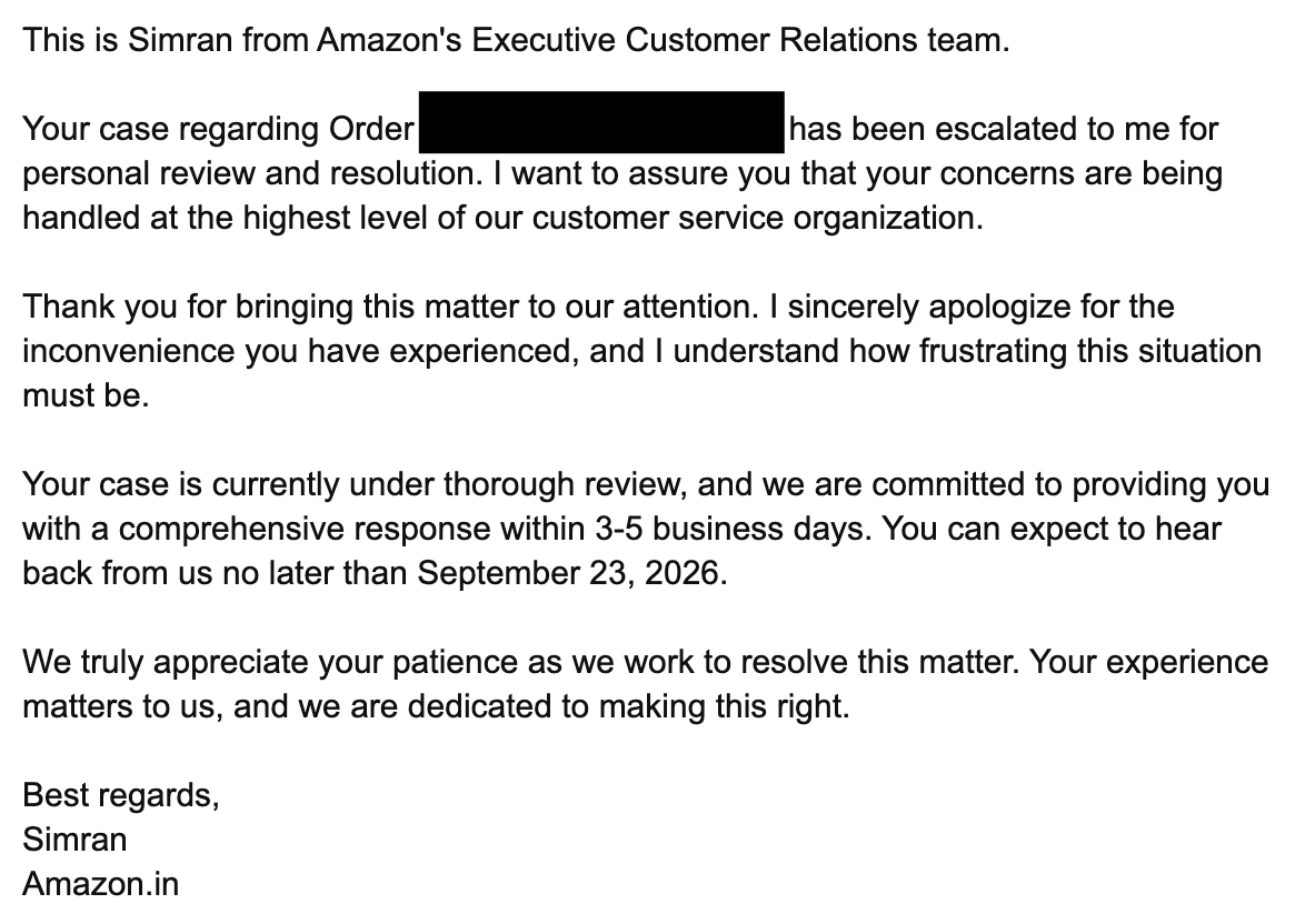 sore_rub's tweet photo. @amazon @amazonIN @amazon @amazonIN @amazonhelp Why has my issue resolution date gone to 23rd September, from 19th September? @amazon Your Indian team is the most incompetent of any team there is. Instead of expediting the solution, you're doing the opposite. #amazon #amazonindia https://t.co/2gcTumeM0H