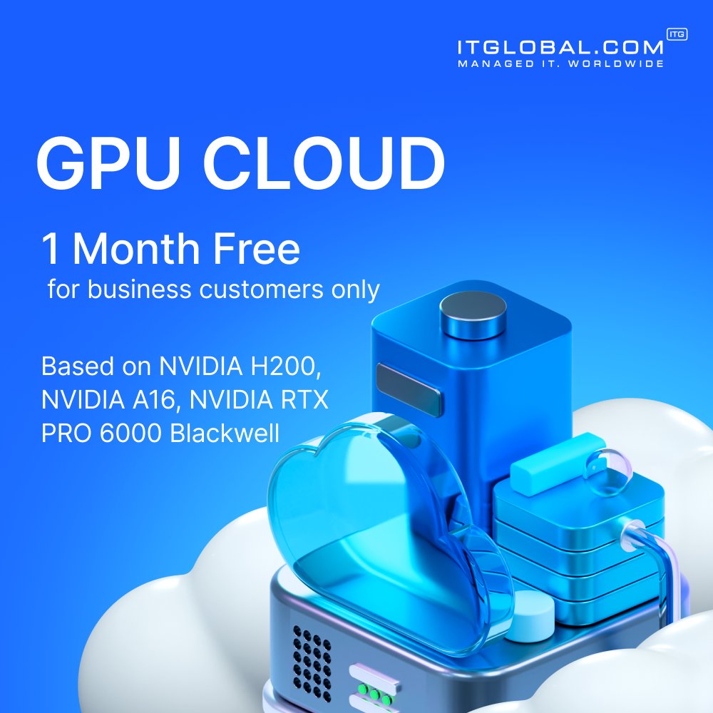 Itglobalcom_uae's tweet photo. Start your AI project with GPU Cloud - the first month is on us. Available configurations include:
• NVIDIA H200
• NVIDIA A16
• NVIDIA RTX PRO 6000 Blackwell

Contact our team to get started.

#GPUCloud #NVIDIA #AIInfrastructure # #MachineLearning #CloudComputing https://t.co/aln4wSCUjS