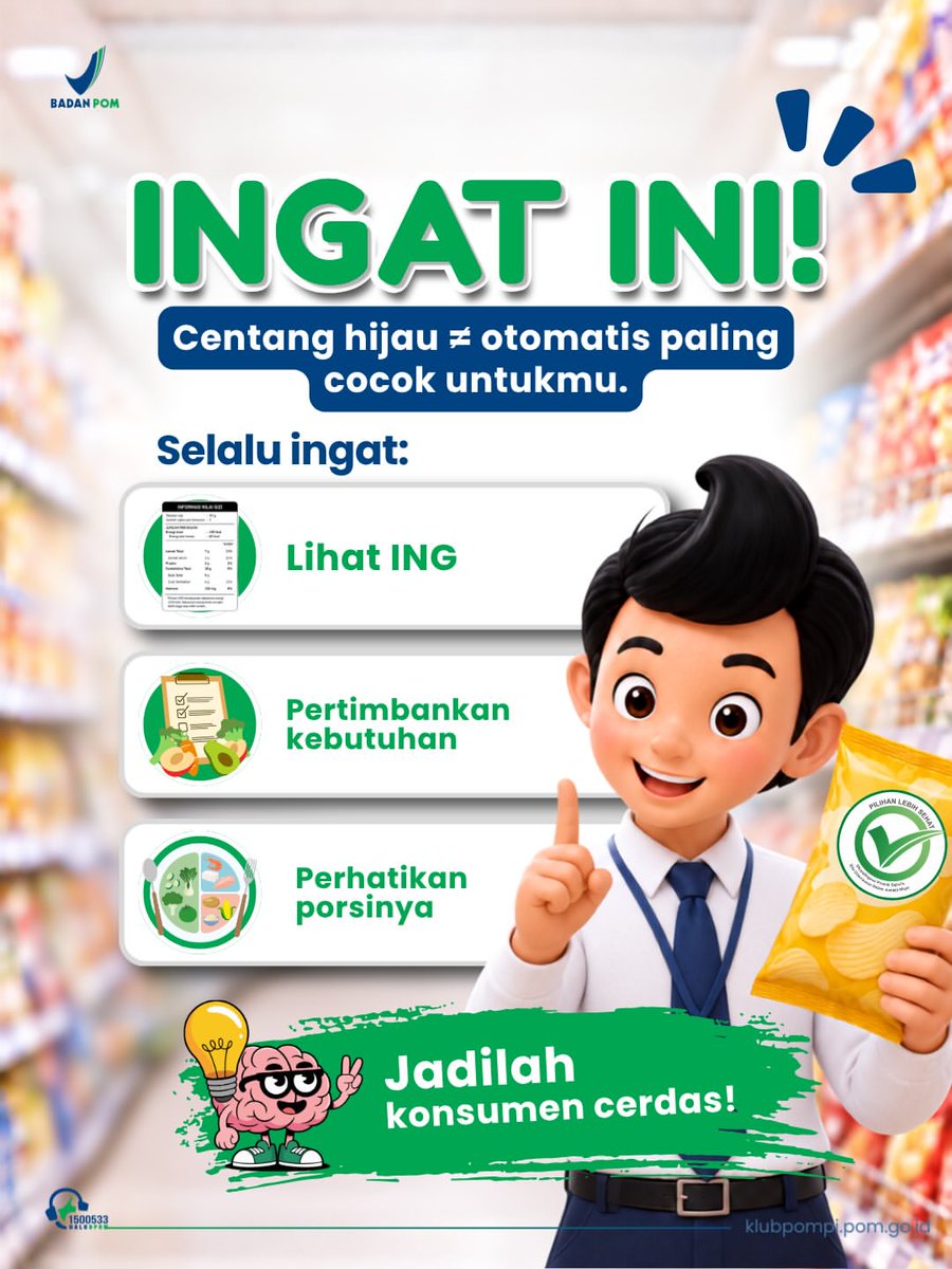 bpomsijunjung's tweet photo. 🔎 3 kunci baca ING:
🥄 Cek takaran saji
🔢 Lihat angka gizinya
📊 Bandingkan dengan produk sejenis

Karena jadi konsumen cerdas bukan cuma soal lihat centang, tapi juga baca dan pahami informasinya! 💚

Yuk, mulai #BacaING sebelum membeli. 

Respost IG @KlubpompiBPOM https://t.co/wwc28ELnwB