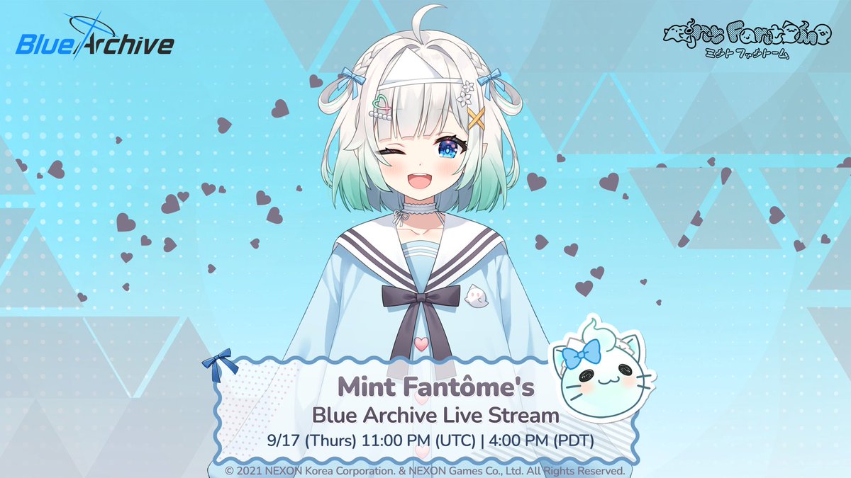 EN_BlueArchive's tweet photo. Join Mint Fantôme for a special Blue Archive stream! 💚
Stop by for Vol. Ex: Lore Pursuit, Chapter 2: What’s Inside the Drum Barrel and more!

🗓️ Date &amp; Time: 9/17 (Wed) 11:00 PM (UTC)
 ➡️ YouTube: https://t.co/GXK3suB02D 
 
#BlueArchive #MintFantôme https://t.co/0C55GfiTmv