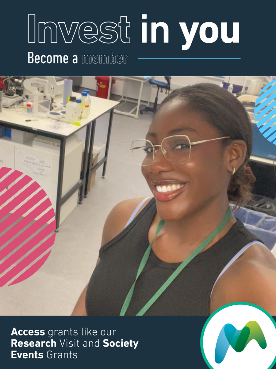 Smiling person wearing glasses and a lanyard in a laboratory setting encouraging membership investment.