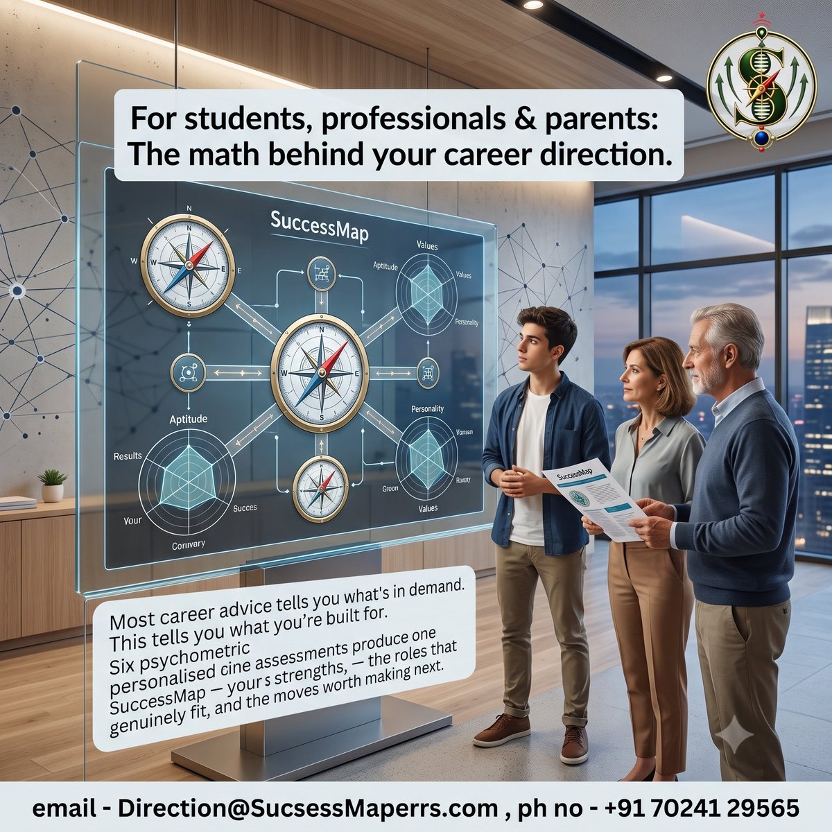 SucsessMaperrs's tweet photo. Most career guidance tells you what’s currently in demand. We decode what you are genuinely built for.

By combining six core psychometric assessments into a single, data-driven SuccessMap, we pinpoint your natural strengths, identify high-alignment career paths, and outline your https://t.co/AaWqiA83wg