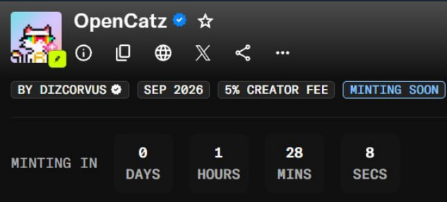 Raymunduau's tweet photo. OpenCatz mint live in the next 1 hour 20 minutes

Please DYOR, look at the volume first before. mint https://t.co/RI2ZT20H0L