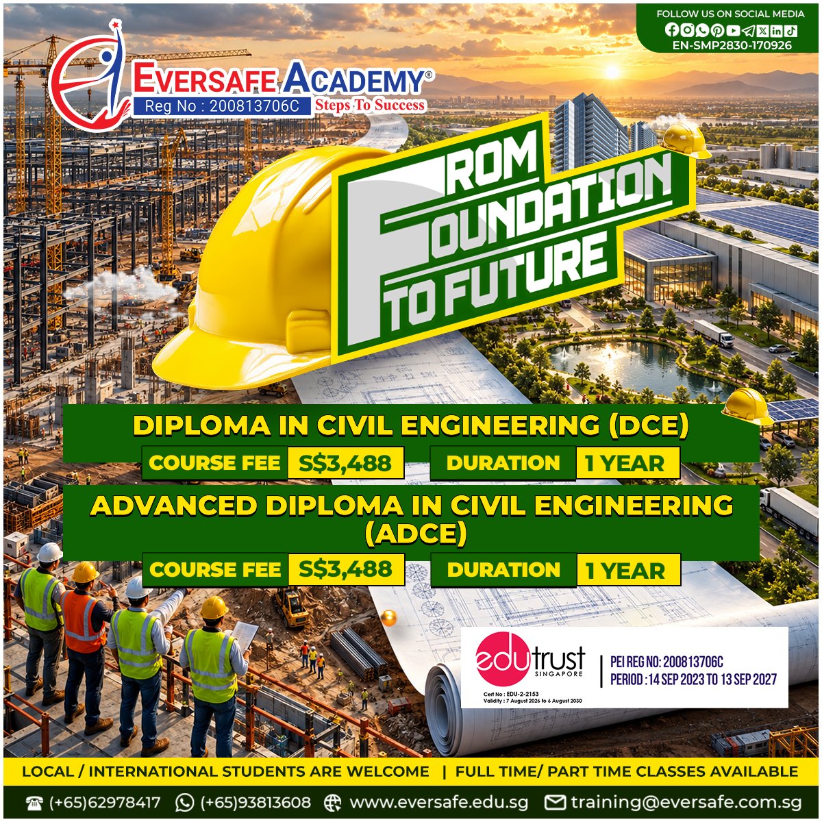 EversafeAcademy's tweet photo. DIPLOMA IN CIVIL ENGINEERING (DCE) | ADVANCED DIPLOMA IN CIVIL ENGINEERING – (ADCE)
#CivilEngineering #DiplomaInCivilEngineering #ConstructionEngineering #CareerGrowth #EversafeAcademy #singapore #civil https://t.co/hyzzkVe1YB
