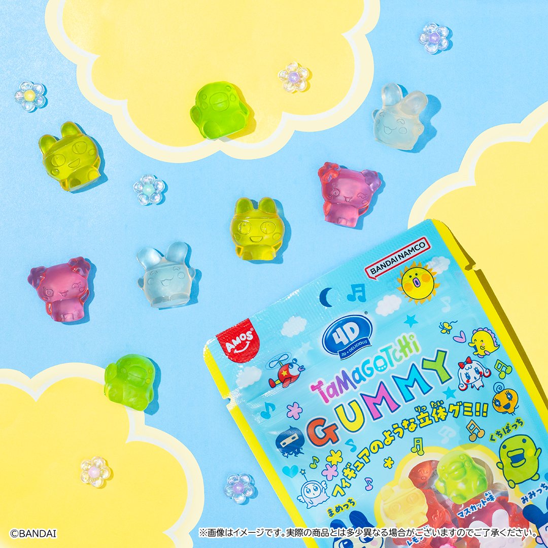 TMGC_net's tweet photo. 4Dグミ／たまごっち新発売🌼
まめっち、くちぱっち、ふらわっち、みみっちが立体的なグミになりました🌟
まめっちがレモン味、くちぱっちがマスカット味、ふらわっちがピーチ味、みみっちがブルーベリー味✨
4Dグミになったたまごっちたちをしゅ～ご～させてみてね🎶

9/21(月)よりお菓子売り場にて順次発売！

詳細はこちら👇
https://t.co/c8grKeJ8Wy

@heartcorp0810 
#Tamagotchi #たまごっち