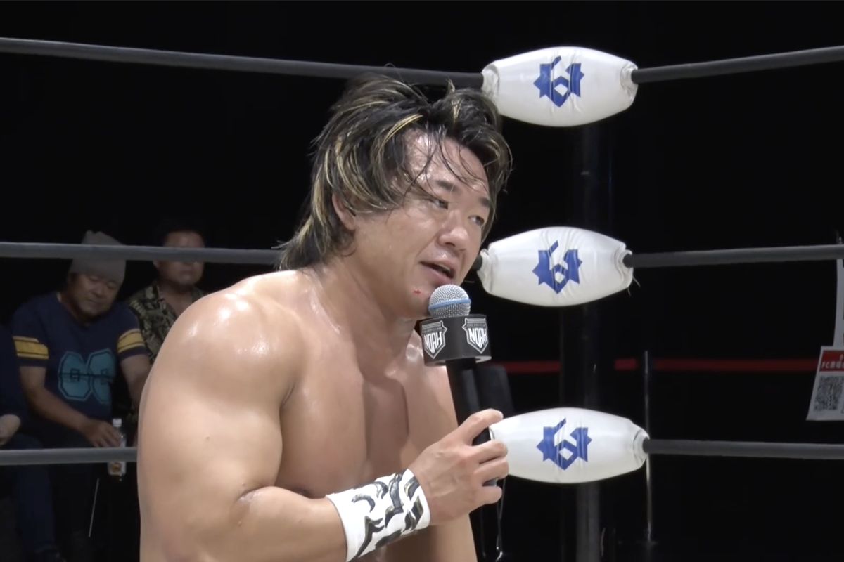 ProresuToday's tweet photo. 【ノア】遠藤｢昔々､ある田舎に一人の青年がいました｡青年は専門学校に通いながらプロレス団体の入門テストに合格しました｡専門学校の卒業式の日､青年が住む街を最大震度7強の大地震が襲いました｡道は陥没し電気水道ガスなどのライフラインは止まり､青年の家も大きな被害を受けました｡地震から1ヶ月後､青年はプロレス団体に入門するために上京しました｡練習はすごく厳しくて､何度も心が折れそうになりましたけど､青年は地元で復興に向かい合っている人々や､快く送り出してくれた家族のことを思い､歯を食いしばってなんとかデビューすることができました｡数年後､青年は団体のチャンピオンになり､地元の観光大使まで務めるようになりました｡ただ一つ確実に言えることは､地元で復興に励む人々､その姿がその青年の支えの一つだったということです｡今日､我々がこうやって試合ができたのも､熊本の皆さんのおかげだと思ってます｡立つリングは違えど､僕たちと熊本の皆さん､共に戦っていきましょう｡がまだせ､熊本!がまだせ､AMAKUSA!｣
https://t.co/R33MBjr900 
#noah_ghc #遠藤哲哉