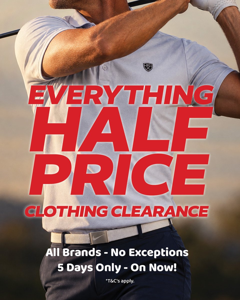 drummondgolf's tweet photo. 50% OFF ALL CLOTHING. 🚨

All brands, all categories, zero exceptions. 5 days only. Once it's gone, it's gone.

Shop before your size is gone.

🔗https://t.co/AINmSwrRmv https://t.co/RdBABk4vpu