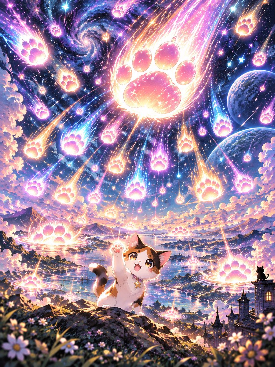 KATAROGUeuac's tweet photo. 🐾《きらきら肉球流星群》制作秘話 三毛猫と「かわいいのに宇宙規模」にしたいと考えて構図 → 肉球流星 → 三毛猫 → オリキャラ完成と少しずつ育って、今回の受賞作になりました✨
ChatGPT構��の意図ちゃんと汲んでてお利口さんだな
#AI必殺技コンテスト https://t.co/oCVSlOnBWV