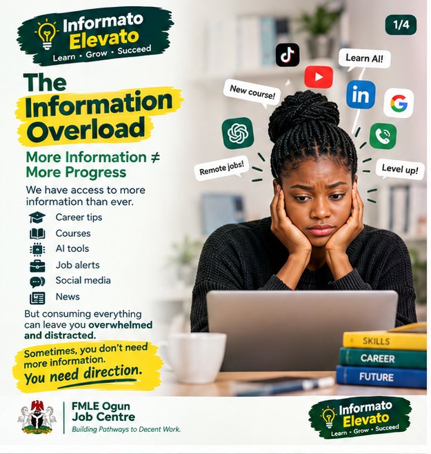 pathways2job's tweet photo. More information can become a burden if you are not careful.

Not everything deserves your attention - filter the noise.

You can't chase every direction, you don't need to learn everything at once - focus on your goal.

Turn information into action. https://t.co/WwCZmXoeS7