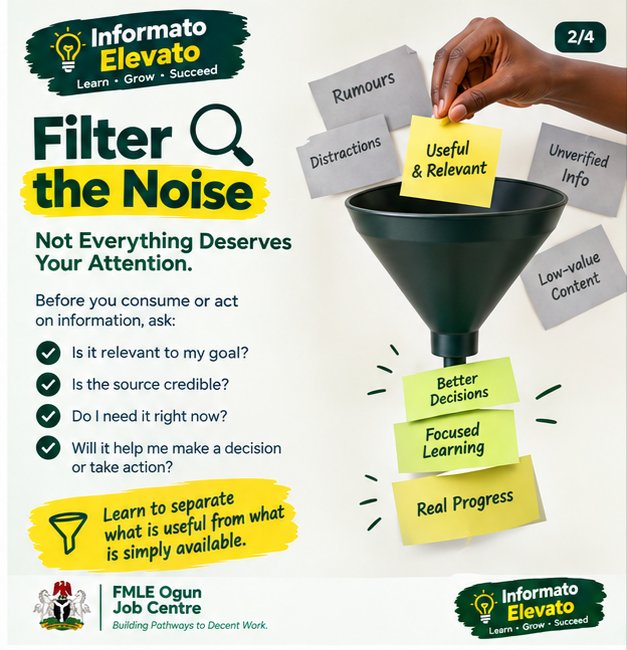 pathways2job's tweet photo. More information can become a burden if you are not careful.

Not everything deserves your attention - filter the noise.

You can't chase every direction, you don't need to learn everything at once - focus on your goal.

Turn information into action. https://t.co/WwCZmXoeS7