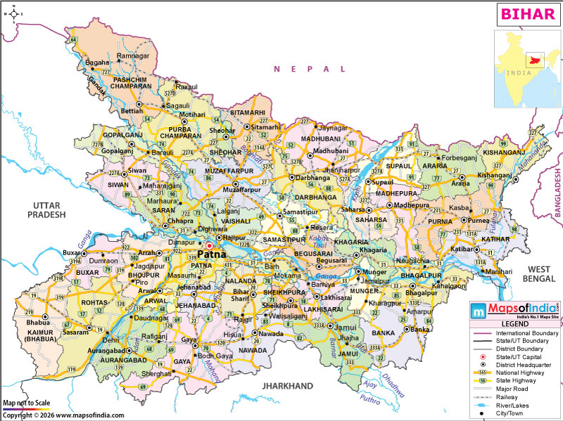 MapsofIndia's tweet photo. Explore Bihar at a glance with a detailed map! 🗺️
Discover its districts, cities, rivers and major geographical features.

https://t.co/3qvBbftaTJ

#BiharMap #Bihar #BiharDistricts #BiharGeography #MapsOfIndia #IndianGeography https://t.co/V1X6YSGwt3