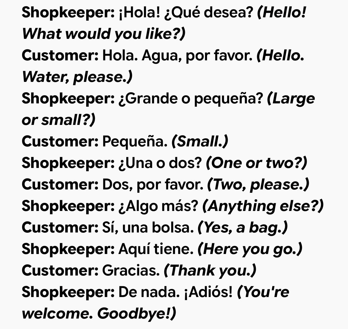 Spanish4Free1's tweet photo. Thinking about shopping, it is important to be aware of the conversation that surrounds buying something. I Have chosen water (agua) here for simplicity but the typical conversation in a shop could look like this. I have made this as simple as possible to help Spanish beginners. https://t.co/7WXedXxm6Q