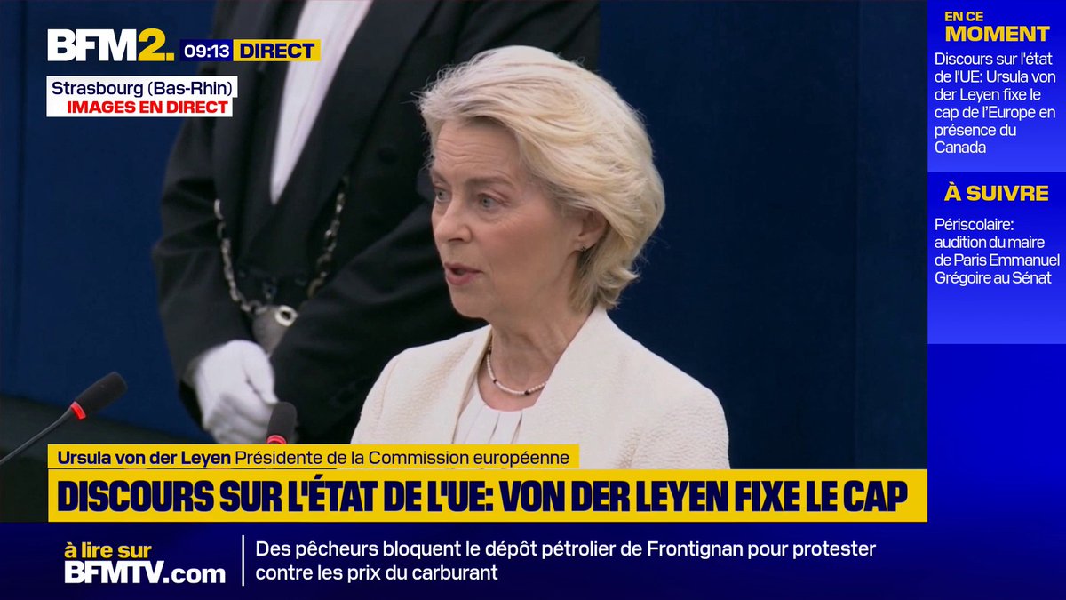 💬"Dans un monde fragile comme du verre, seule l'Europe peut apporter une véritable souveraineté pour les Européens et c'est pourquoi nous avons là une Europe dont nous pouvons être éminemment fiers", déclare Ursula von der Leyen, présidente de la Commission européenne
#BFM2