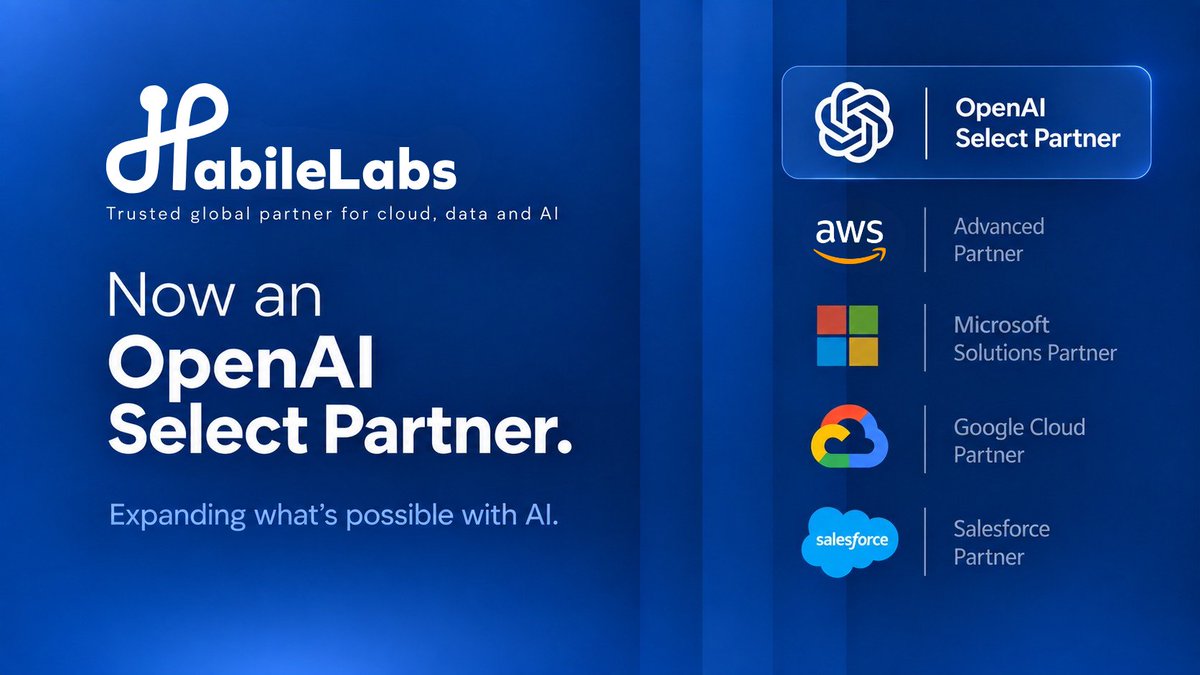 Habilelabs's tweet photo. We’re excited to share that @Habilelabs has been named an @OpenAI Select Partner as part of the OpenAI Partner Network, which works to help organizations build, deploy, and scale AI solutions. https://t.co/cHAwjPskc8
#OpenAISelectPartner #OpenAIPartnerNetwork #EnterpriseAI https://t.co/12BXuK3SIR