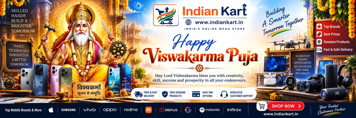 indiankartdotin's tweet photo. Happy Vishwakarma Puja 🙏 | Celebrating Skill, Technology &amp; Innovation | https://t.co/vOe77lAB33

🛒 SHOP NOW
🌐 https://t.co/VsTlS9WKYA https://t.co/PVUmjcsa5A