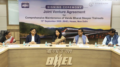 RailAnalysis's tweet photo. #BHEL and #TitagarhRailSystems sign JV agreement for 35-year maintenance of 80 #VandeBharat #Sleepertrainsets

Read more: https://t.co/8pFqwrxHED

@BHEL_India @titagarhgroup 

#TRSL #IndianRailways #RailwayInfrastructure #RailwayTechnology #RollingStock #RailAnalysis https://t.co/p0Axr51YOw