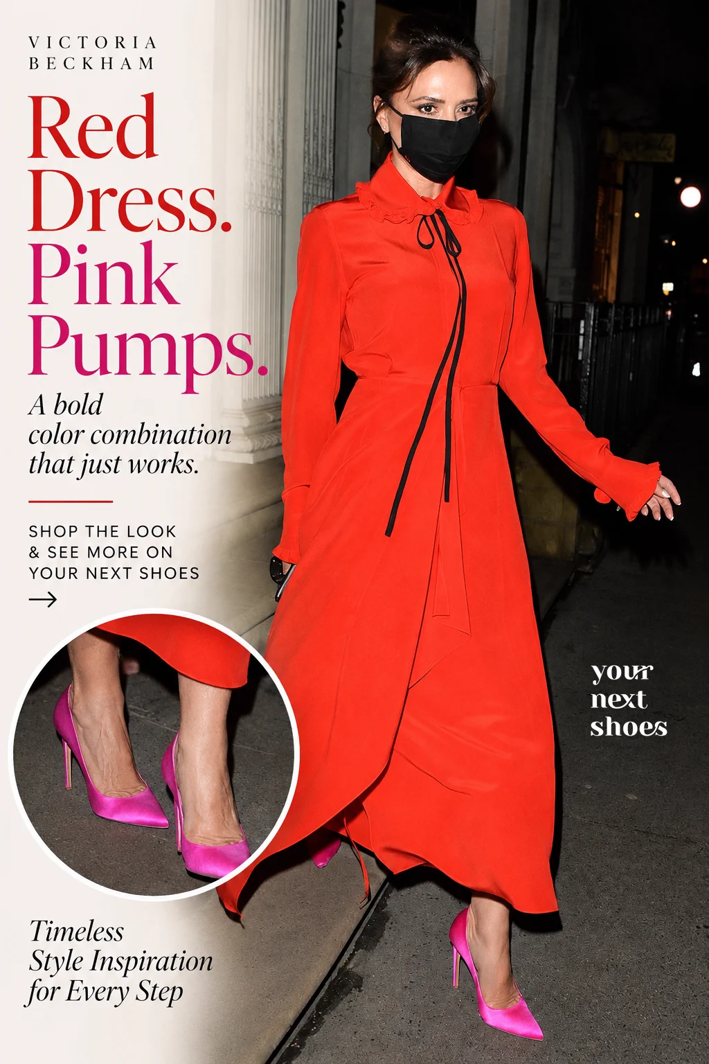 hot pink dress red shoes Your Next в X: „Red dress. Hot-pink satin pumps. No neutral shoe in sight. Victoria Beckham's fuchsia VB 90 heels were the detail that turned this 2020 London look into something 257