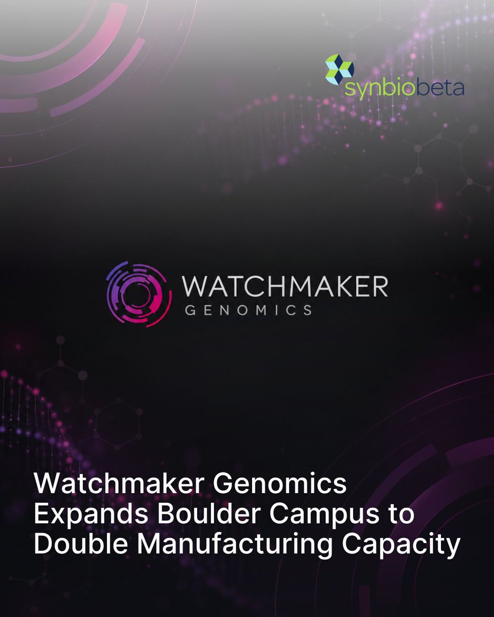SynBioBeta's tweet photo. @WatchmakerGeno1 is expanding in Boulder with a roughly 100,000-square-foot manufacturing campus expected to more than double capacity and create hundreds of Colorado jobs. The site is scheduled to open in the second half of 2027. 

https://t.co/I60p0Y8uAb

Subscribe to our newsletter and get the biggest biotech news straight to your inbox 🧬
https://t.co/uNrxaa7z6R