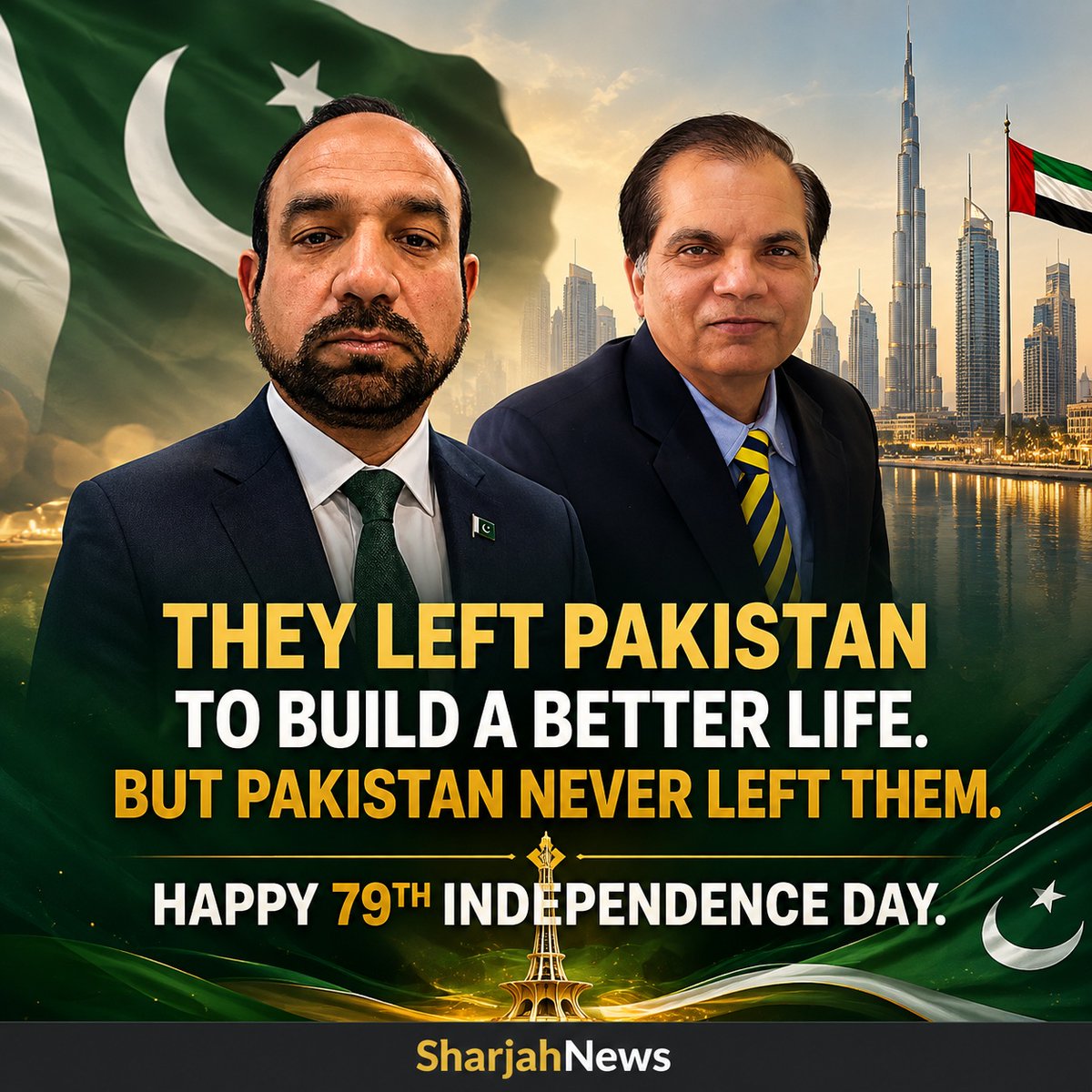 SherwoodSol3's tweet photo. Pakistan's 79th Independence Day. Two Pakistanis in UAE. One message. Ahsan Syed, Dubai: "Renew our commitment to unity, faith and discipline. "
Dr. Syed Waqar, Al Ain: "Stay united. Build a healthy future. "
1. 6 million Pakistanis in UAE. Far https://t.co/joE4zJmoyv
