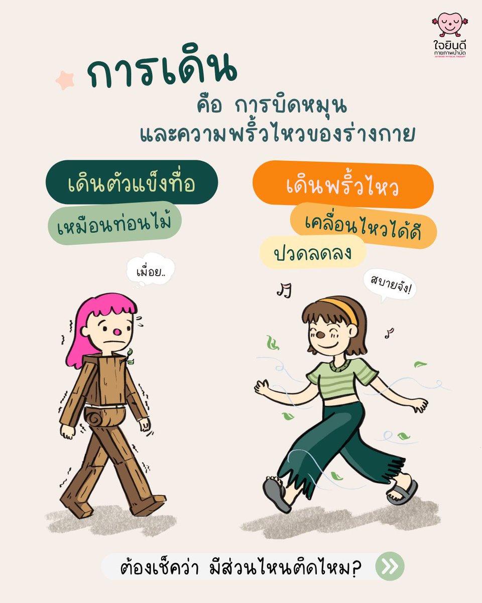 chubbyphysio's tweet photo. 💚 เดินได้ = ขยับขาไปข้างหน้า ไม่ล้ม ถึงที่หมาย
💚 เดินดี = ลงน้ำหนักถูกจุด กล้ามเนื้อแต่ละส่วนทำหน้าที่ของตัวเอง หลัง สะโพก เข่า ไม่ต้องแบกภาระแทนกัน

พอเราเดินผิดท่าไปนานๆ โดยไม่รู้ตัว ร่างกายจะหาทางชดเชยเอง จนวันหนึ่ง...อาการปวดก็มาเยือน

แล้วทุกคนล่ะคะ วันนี้ "เดินได้" หรือ "เดินดี" กันแน่? 🤍

ลองสังเกตตัวเองดูนะคะ ถ้าสงสัยว่าเดินผิดท่าหรือเปล่า ปรึกษานักกายภาพบำบัดได้เสมอค่ะ

#เดิน #กายภาพบำบัด #ใจยินดีคลินิกกายภาพบำบัด #jaiyindeephysicaltherapy #กายภาพบำบัดพระราม3