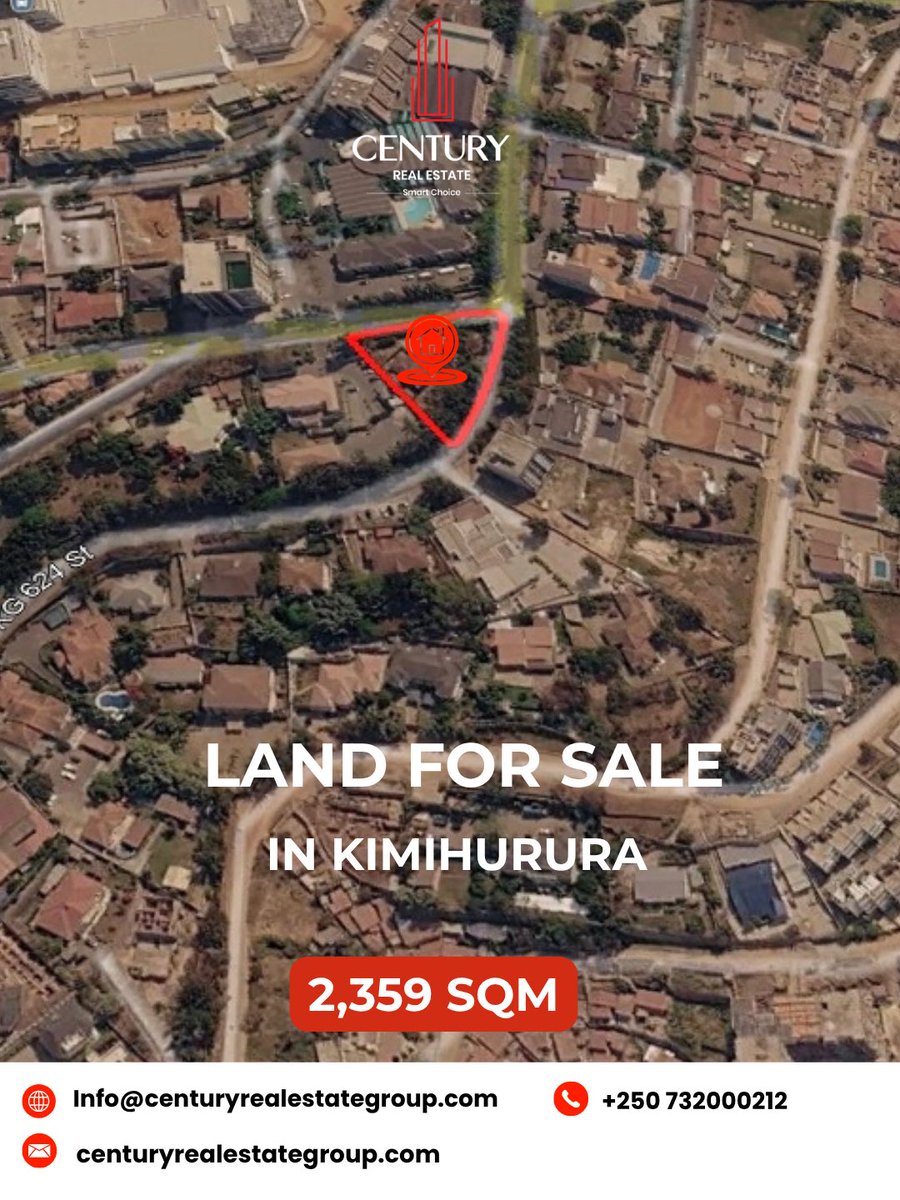 Prime Corner Plot for Sale in Kimihurura 2,359 sqm R2-zoned plot along two main tarmac roads near Kigali Convention Centre, Kigali Heights, Inzovu Mall and Lemigo Hotel. For more information about pricing: Contact: +250 732 000 212 #century