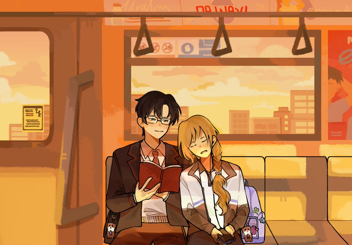 hearthofstars's tweet photo. Somewhere only we know is that brief moment of silence just before the rush of the evening starts to hustle and bustle. Only the soft hum of the trains can be heard as the gentle sunset colors kiss every surface. 

𝘞𝘢𝘳𝘮𝘵𝘩. 

Not from the colors of the setting sun, but from having you by my side. Two hearts softly beating in the quiet comfort of having you close.

For a little while, the world feels still. And somewhere between the passing scenery and the fading light, there is only us. 

𝘑𝘶𝘴𝘵 𝘺𝘰𝘶 𝘢𝘯𝘥 𝘮𝘦, 𝘮𝘺 𝘰𝘵𝘵𝘦𝘳 𝘩𝘢𝘭𝘧 🦦

art by @yhksweep