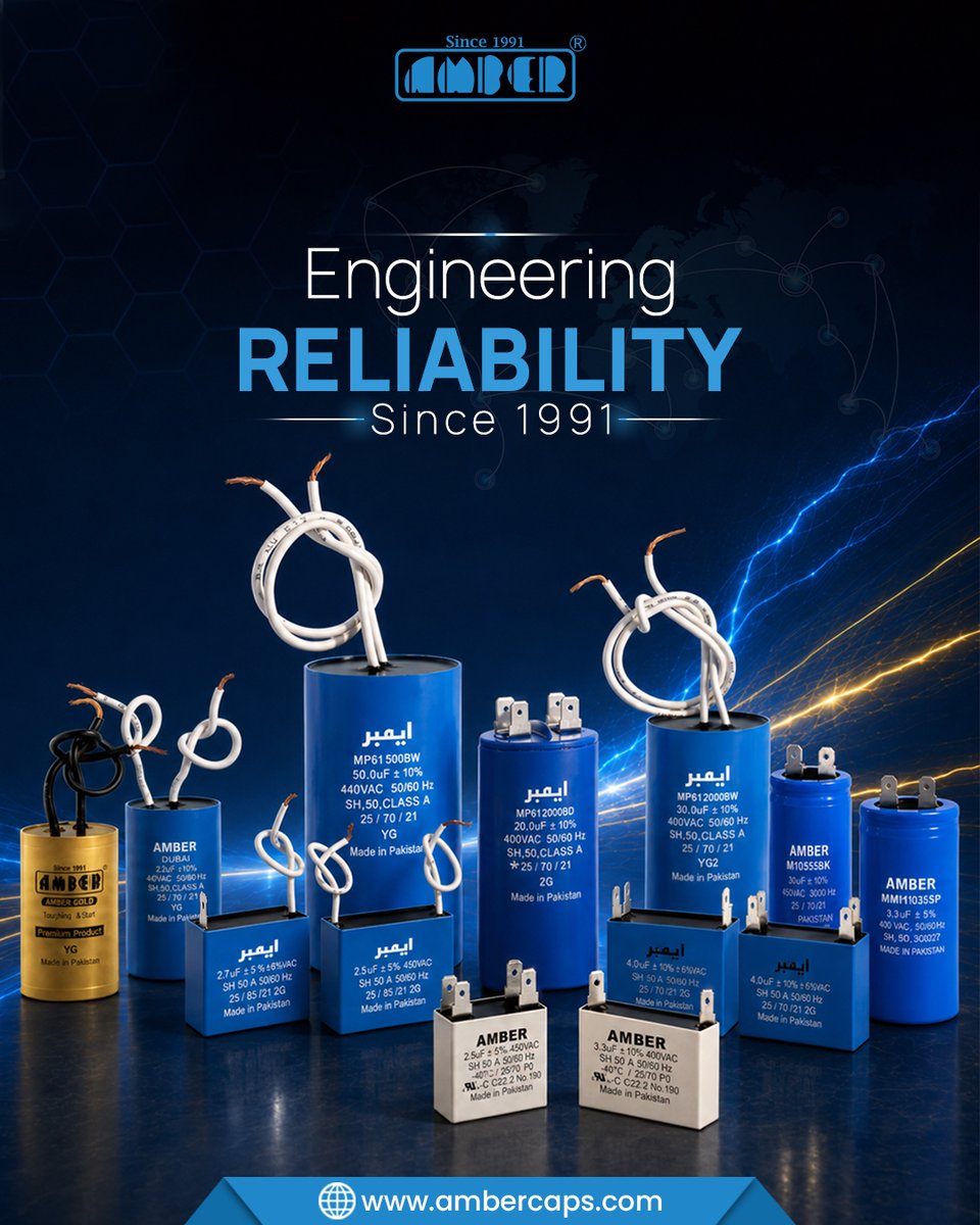 ambercaps1's tweet photo. Engineering reliability isn’t built overnight, it’s built through years of experience, consistency, and commitment.
🌐 https://t.co/Kgc1RYlzAf
📞 Call us at: +92 300 0445311

#AmberCapacitors #EngineeringReliability #Since1991 #ElectricalEngineering #Capacitors https://t.co/1AfPxmdfXm