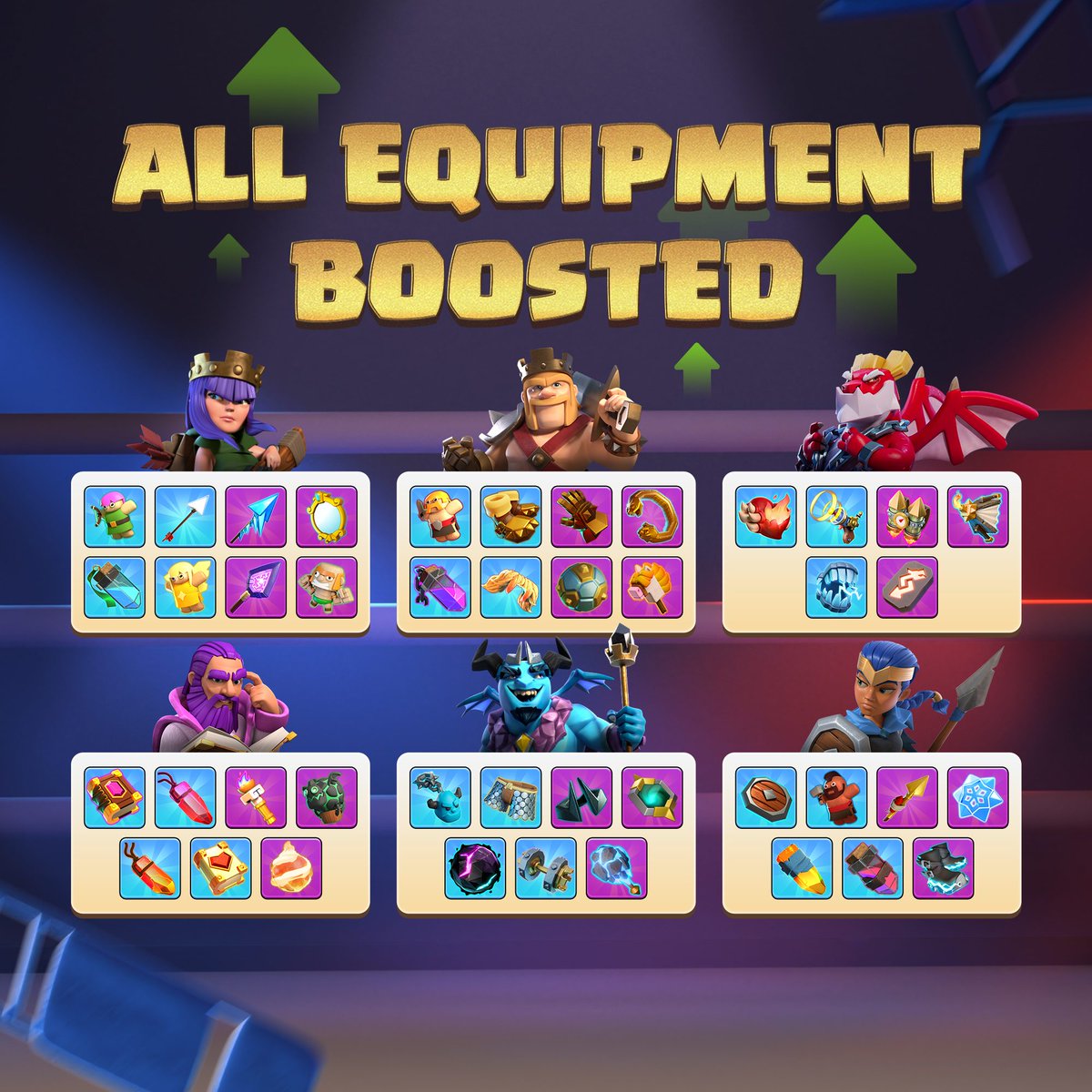 ClashofClans's tweet photo. All Equipment is boosted to your Town Hall level max until September 21, 8 AM UTC. 💥 https://t.co/ROz0tC5evt