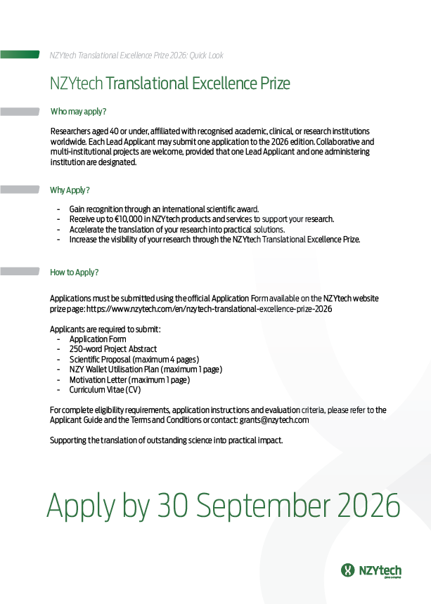 NZYTech's tweet photo. Two weeks remain. 

If your scientific proposal is ready, complete the NZY Wallet plan, motivation letter, CV and eligibility documents now. 

Applications close 30 September 2026: https://t.co/VbVfmrjuk4 https://t.co/fooxFJGE6d