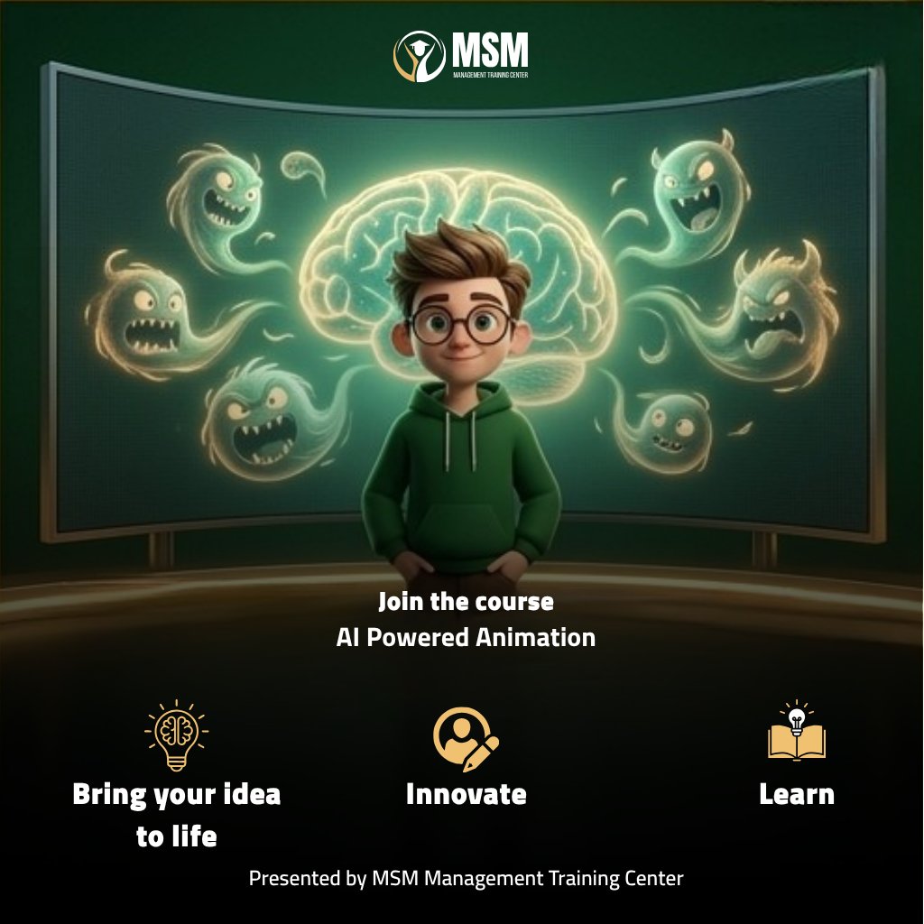 MSMMTCenter's tweet photo. 🎨  Turn your child’s imagination into a world of creativity!
In the Animation with AI Course, children will learn the basics of   animation, create characters and cartoon scenes, and use AI to design fun   educational content and interactive games.
✨  Learn • Create • Innovate
MSM Management   Training Center
#Animation   #ArtificialIntelligence #KidsEducation #CreativeKids #TrainingCourses   #DigitalCreativity