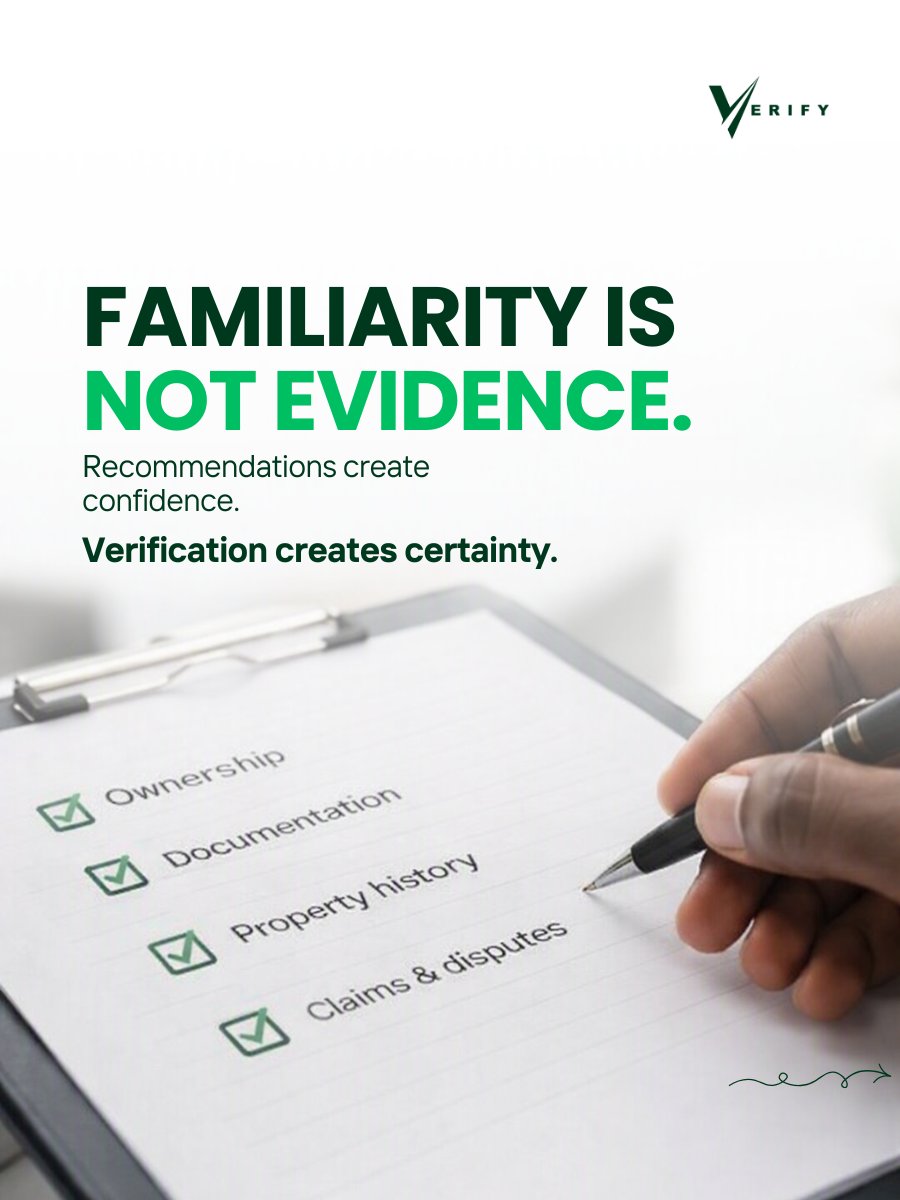 VExpertsNG's tweet photo. Everybody knows the property. But who verified it?

A recommendation from a neighbour, a trusted friend, or a familiar name may give you confidence but it does not prove ownership, documentation, property history, or the absence of disputes. https://t.co/9xBPOxnkYL