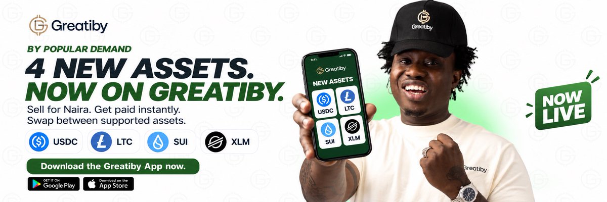 iamgreatiby's tweet photo. You asked, we delivered! 🚀

USDC, LTC, SUI and XLM are now live on Greatiby! Sell for Naira and get paid instantly, or swap between supported assets with ease.

Download the Greatiby App now. 💚 https://t.co/y0hnPjIoPb