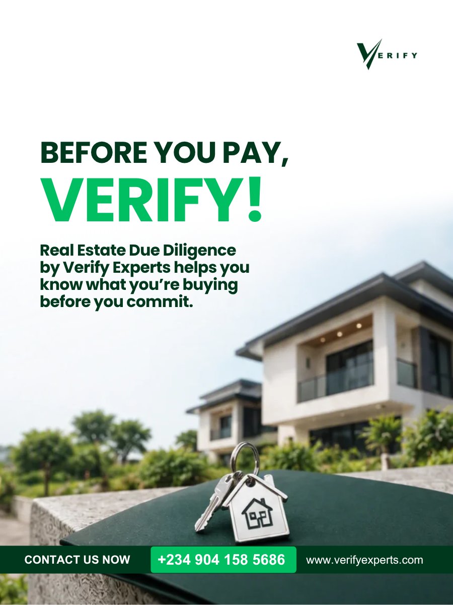 VExpertsNG's tweet photo. When a major investment is involved, familiarity is not evidence.

VERIFY before you pay.

Send us a DM for Real Estate Due Diligence.

Contact us now: +234 904 158 5686 

...be double sure.

#VerifyExperts #RealEstateDueDiligence #PropertyVerification #RealEstate https://t.co/4nSeuIawvj