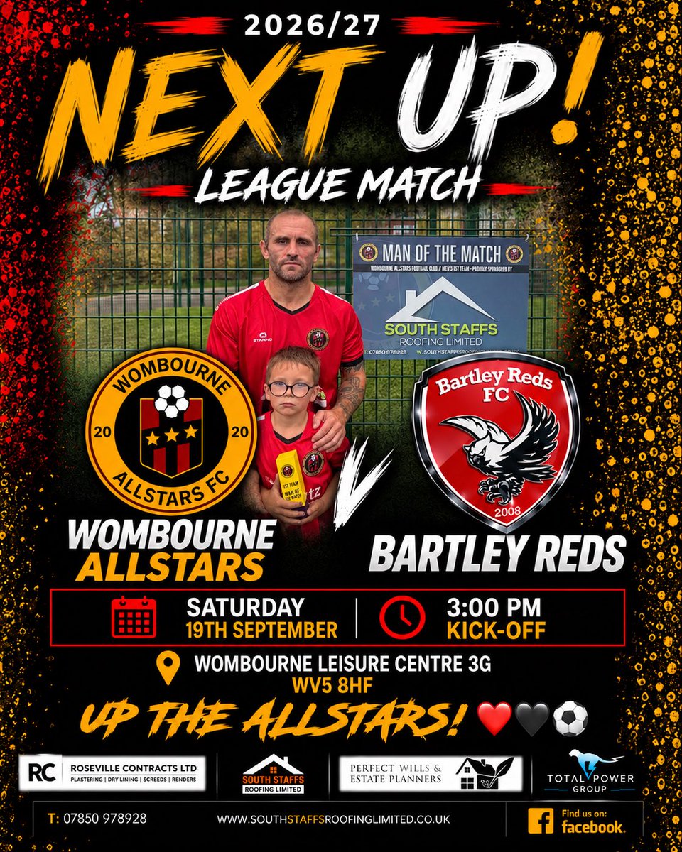 WASFootballClub's tweet photo. On Saturday, our Men’s 1st Team return to league action as we welcome a strong Bartley Reds side. ❤️🖤⚽️

The lads will be looking to continue their winning start to the season, having already scored an incredible 28 goals in just 4 games! 🔥

#mens1stteam https://t.co/DaukPxOBHf