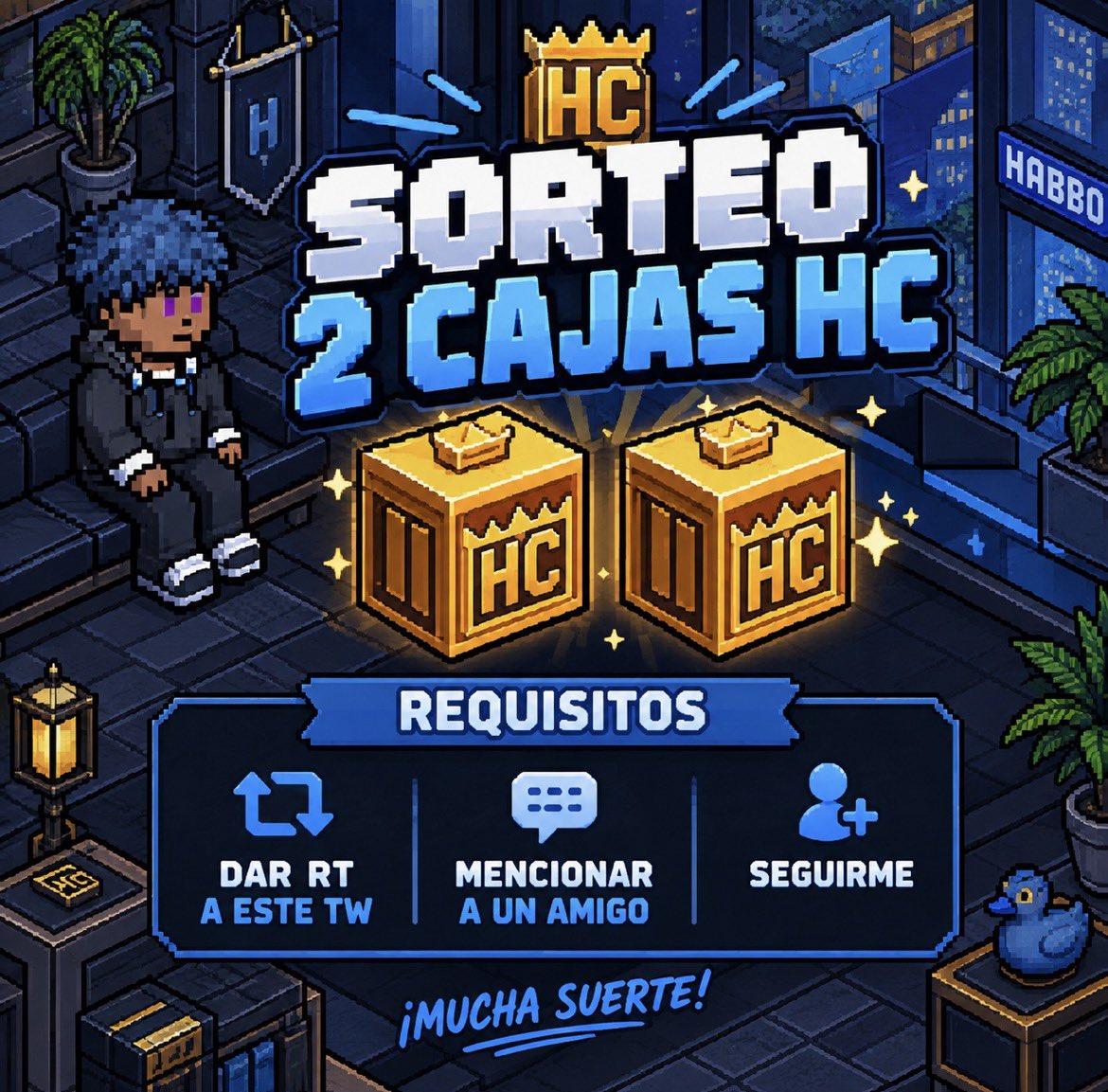 habbokoa's tweet photo. Me apetecía;

🎁 ¡SORTEO DE 2 CAJAS HC! 🎁

Sorteo 2 cajas HC entre todos los participantes.

📋 REQUISITOS:
🔁 Dar RT a este tweet.
👥 Mencionar a un amigo.
💙 Seguirme en @habbokoa.

⏰ El sorteo termina el próximo día 25/09.

#Habbo #Sorteo #HC https://t.co/YnCjzZF3Fw