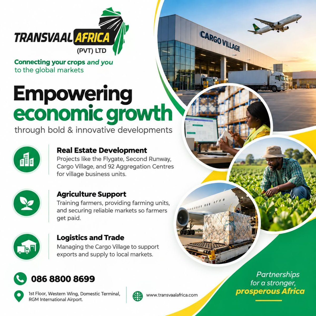 Transvaal_zw's tweet photo. Bold developments. Real results. 💚
Transvaal Africa is building the future: 
Cargo Village, Aggregation Centres, and market access for farmers.

Connecting Zimbabwe to the world.
📍 RGM International Airport | 📞 086 8800 8699
#ProsperousAfrica #Logistics #RealEstate https://t.co/n8OOlxeK3k