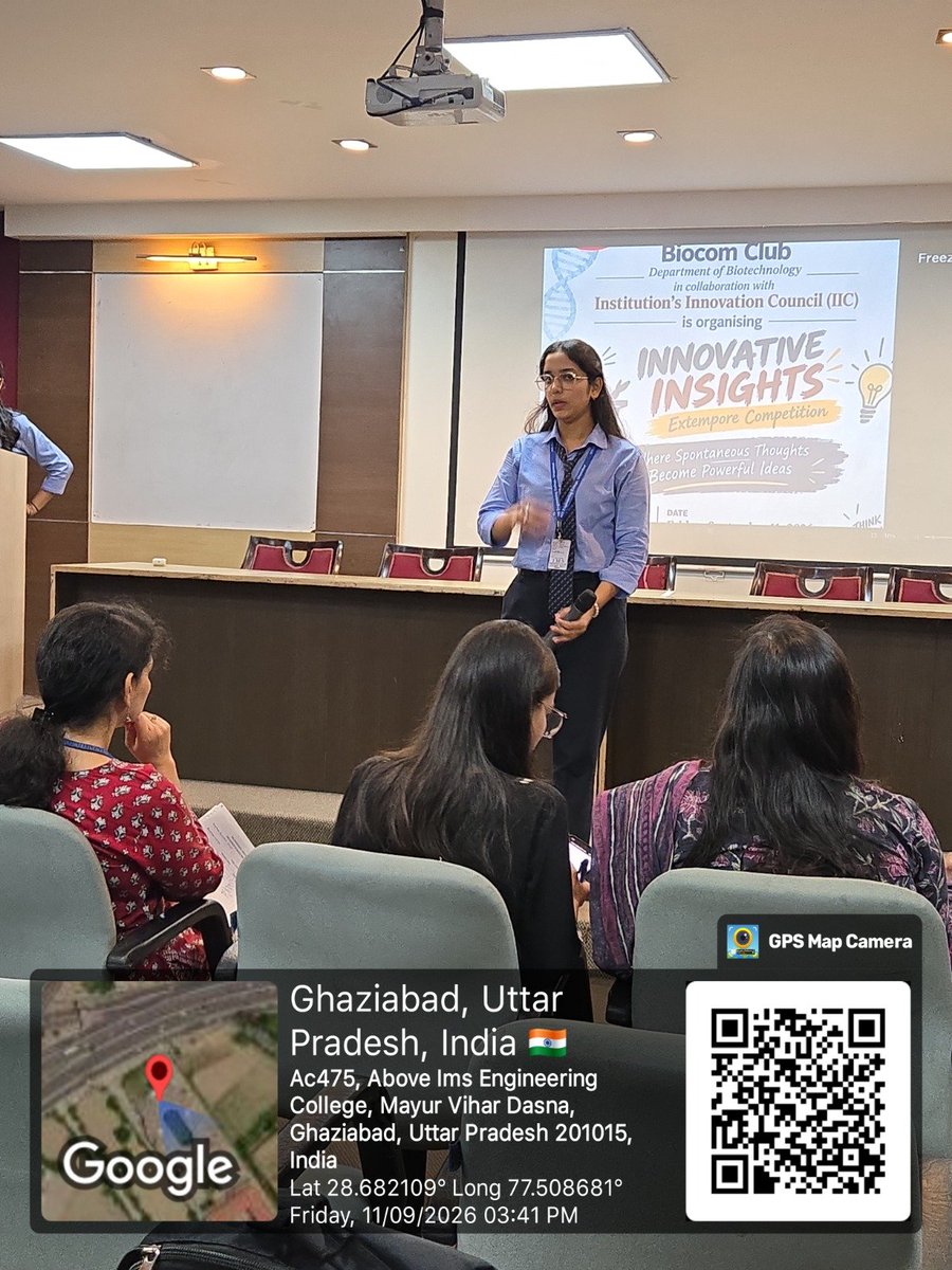 IMSECGhaziabad's tweet photo. 💡 Innovative Insights 2026 | Extempore
Biocom Club, Biotechnology Dept., IMSEC, in collaboration with IIC, organized an Extempore Competition on 11 Sept 2026.
🧠 Students showcased spontaneous thinking, creativity & innovative ideas.
#IMSEC #IIC #Biotechnology #Innovation https://t.co/4IiWWQJZfB