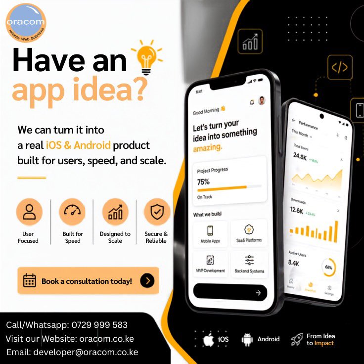OracomKenya's tweet photo. Have an app idea for your business? 💡 We build it into a scalable iOS &amp; Android product. 

Call/Whatsapp: +254 729 999 583, visit https://t.co/cH60KNFe7n to view our work and https://t.co/BCi0tz93S1 to request a quote.

Viva México Drake Nairobi Ed Sheeran https://t.co/UglOB8jDQ8