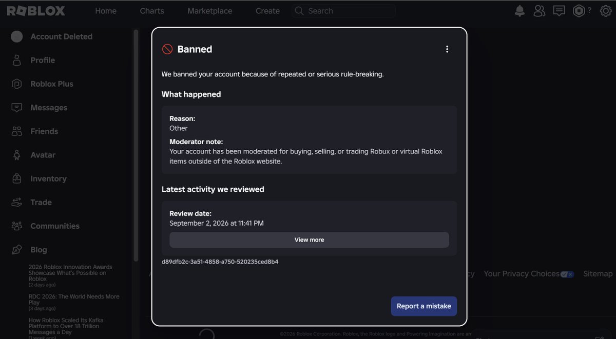 batajoo_'s tweet photo. ROBLOX has falsely banned us for ALLEGEDLY trading outside the platform ( RMT).  We are talking about thousands and millions of robux. We are developers on roblox under legal company and I dont think we should be treated like this.

Not everyone is innocent, I understand, but if we are providing proofs and each of the details, ROBLOX should atleast be manually verifying it rather than sending an automated reply.

Its been 2 weeks since our ban and we have faced the same automated reply over and over again. This isn't about me, its about so many developers on X itself. I have seen so many users getting banned to this exact message or something else relevant.

I request roblox or the developer relations team to look at this once. If we are guilty, you may uphold the decision but if we are not, we deserve to know the cause and the reversal. 

Pls repost and like to that this reaches the concerned authorities. Thank you for understanding !
  
User: BevelCreatives
Ticket number : 181248301

@roblox @KreekCraft @RobloxCreators
#roblox #devex #robloxban #robloxdev #robloxcreators #rdc #thanksdevex #developer