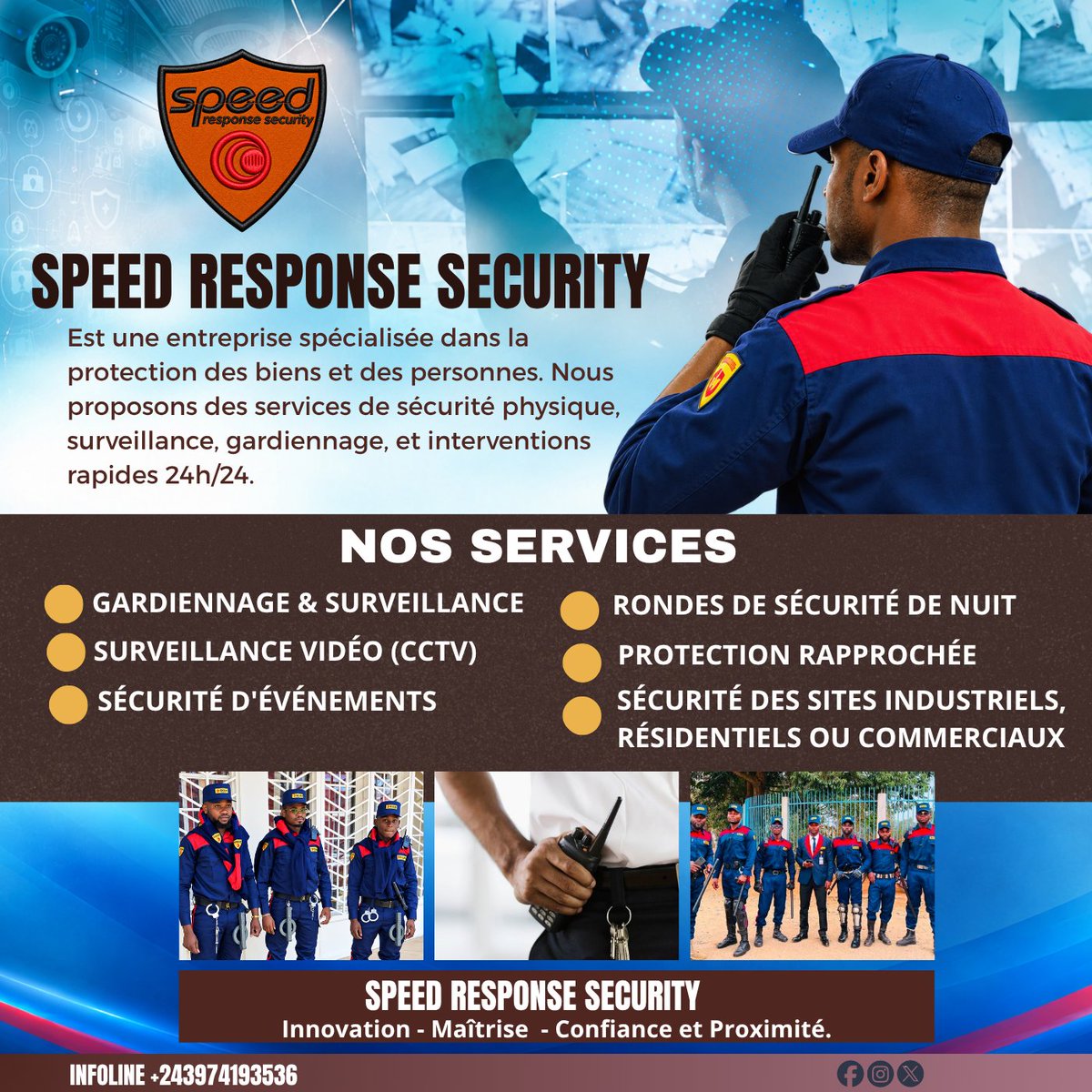 speedsecurit's tweet photo. Nous proposons des solutions de sécurité adaptées aux besoins des particuliers, des entreprises et des institutions, assurées par des agents qualifiés, disciplinés et formés aux standards modernes de #sécurité. https://t.co/9aO3G1JyzY